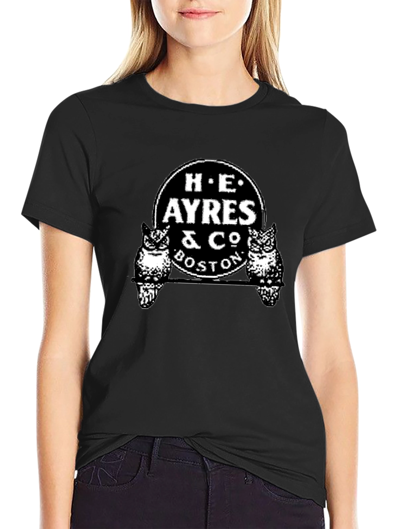 H.E. Ayres & Co. Boston Owl Graphic Black T-Shirt