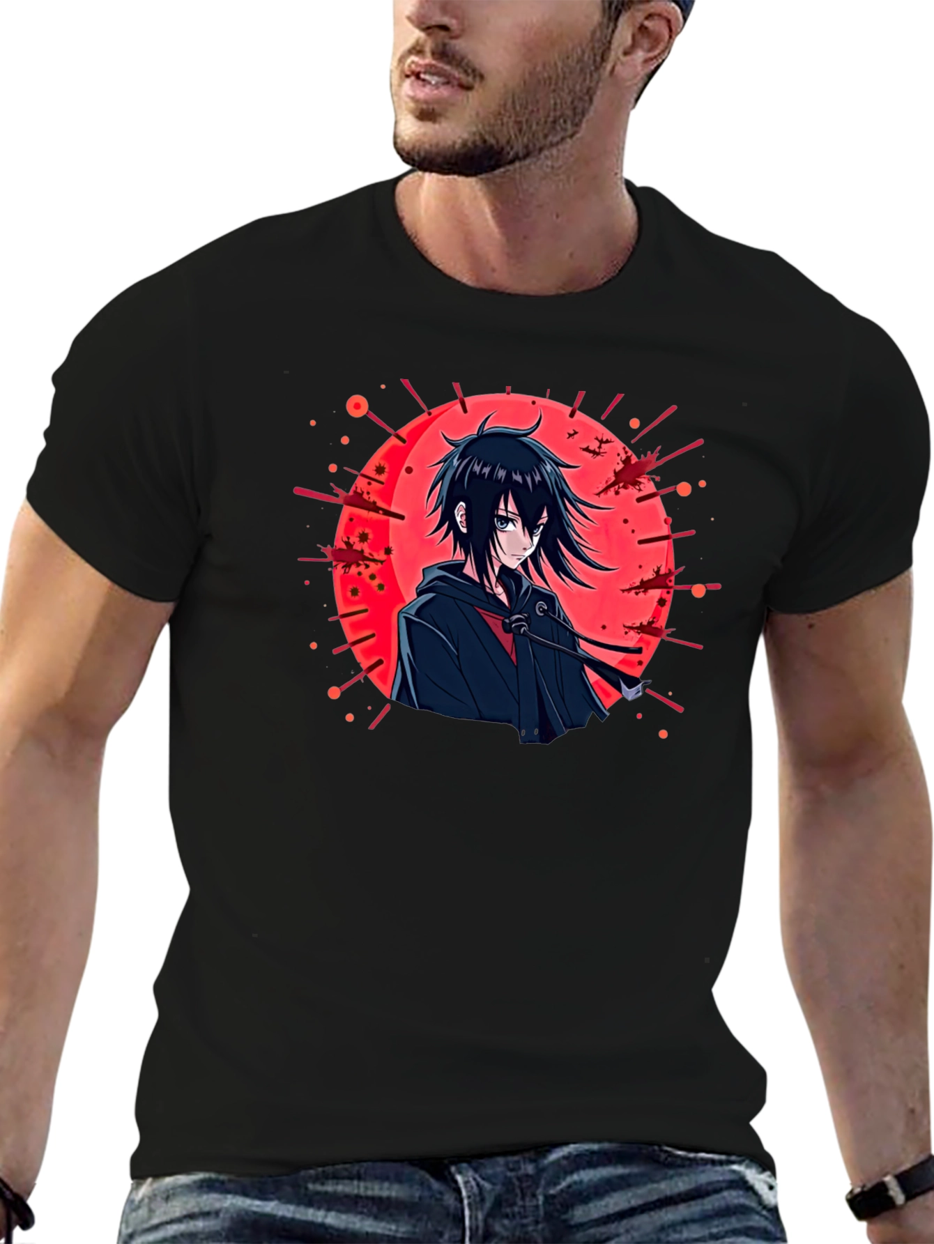 Anime Style Graphic Tee - Black Cotton T-Shirt