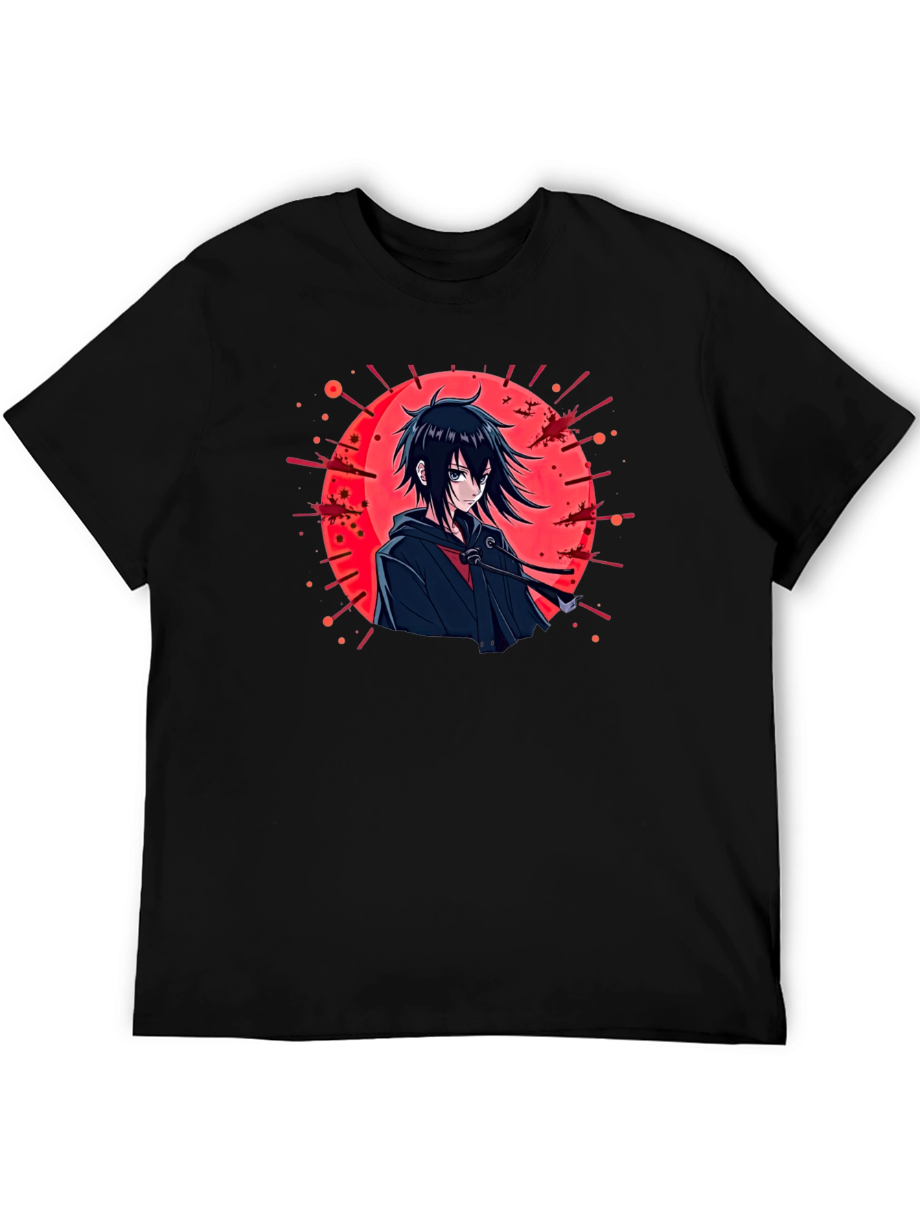 Anime Style Graphic Tee - Black Cotton T-Shirt