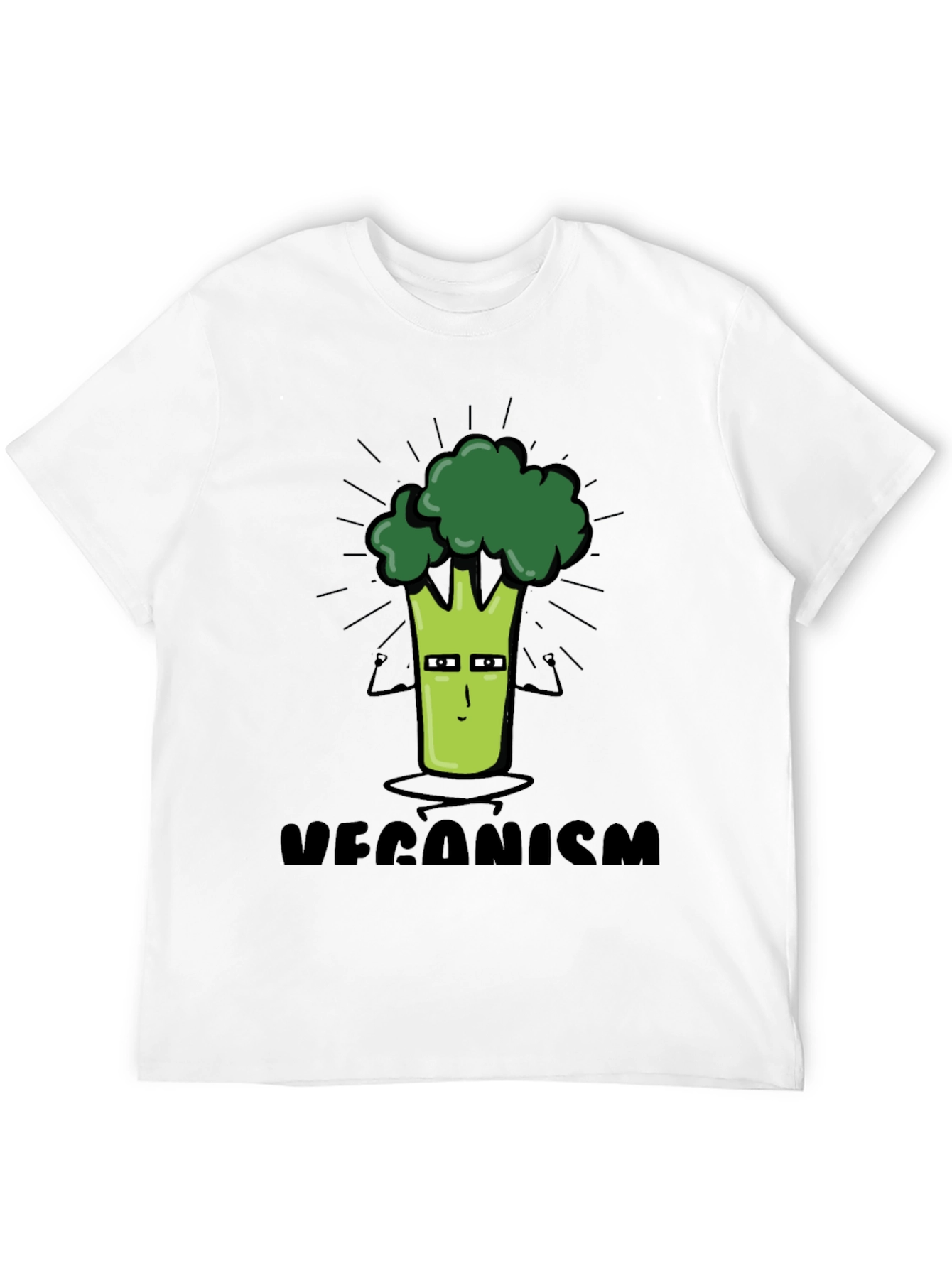Veganism Cartoon Broccoli Black T-Shirt