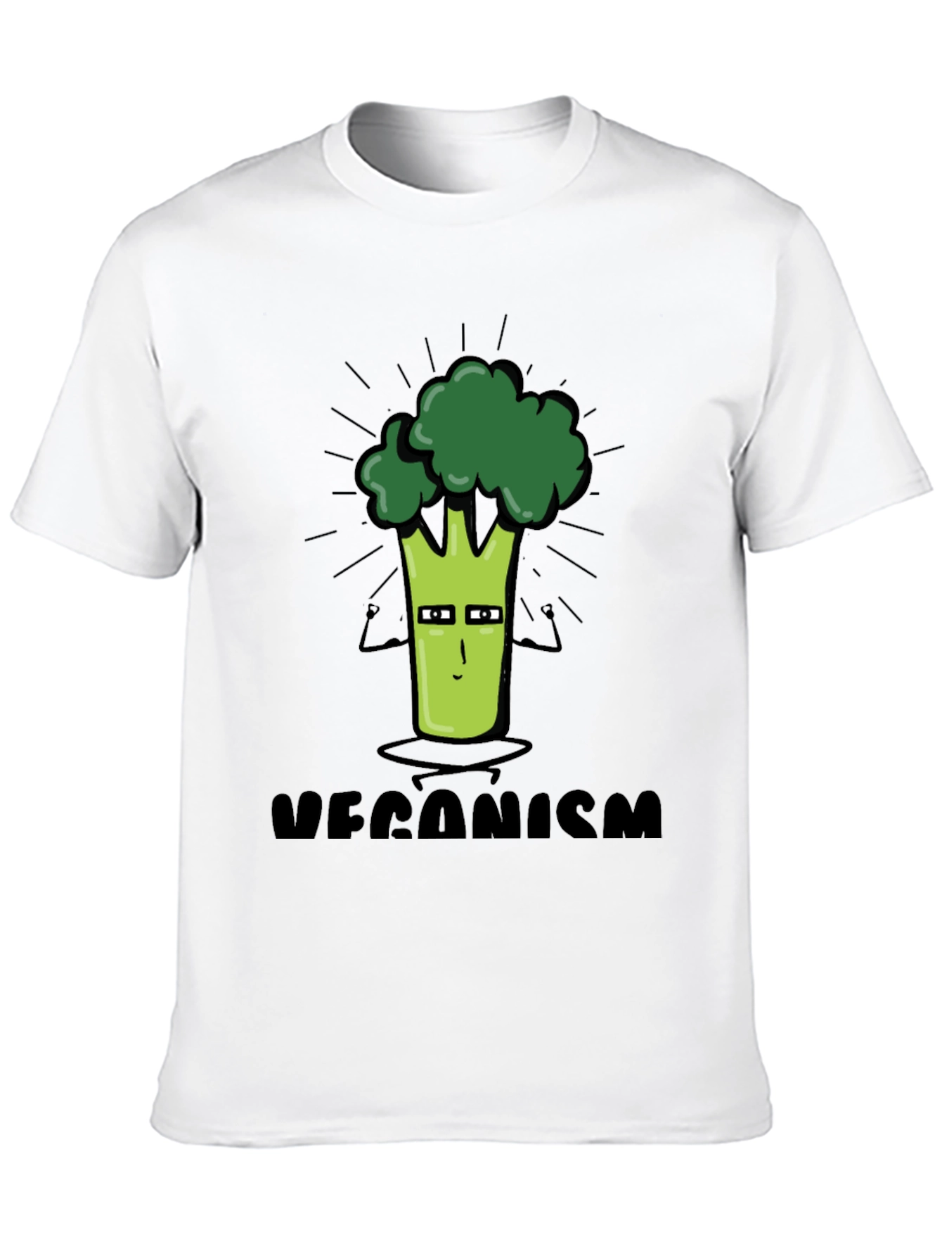 Veganism Cartoon Broccoli Black T-Shirt