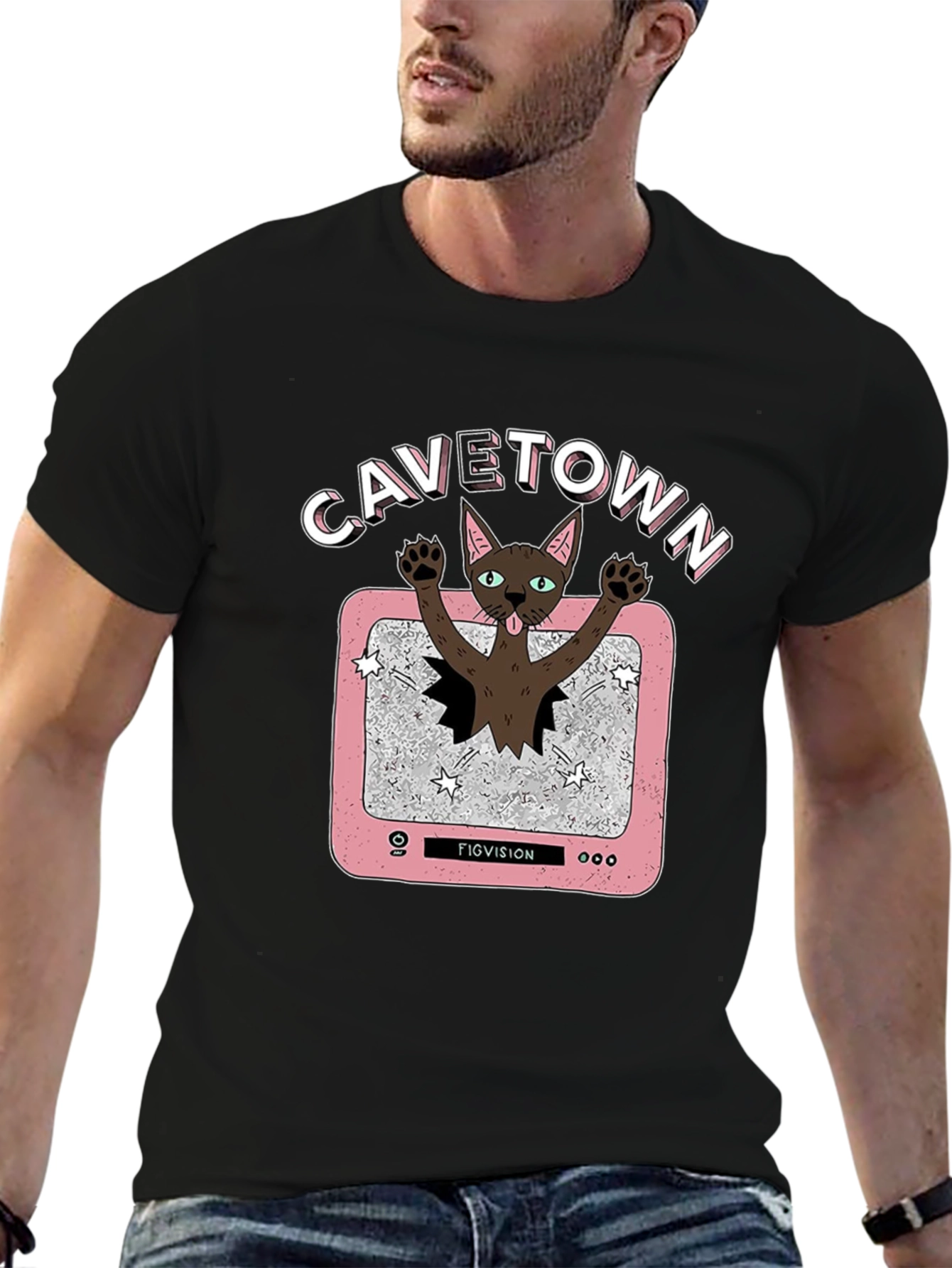 CAVETOWN Figvision Cat Graphic T-Shirt