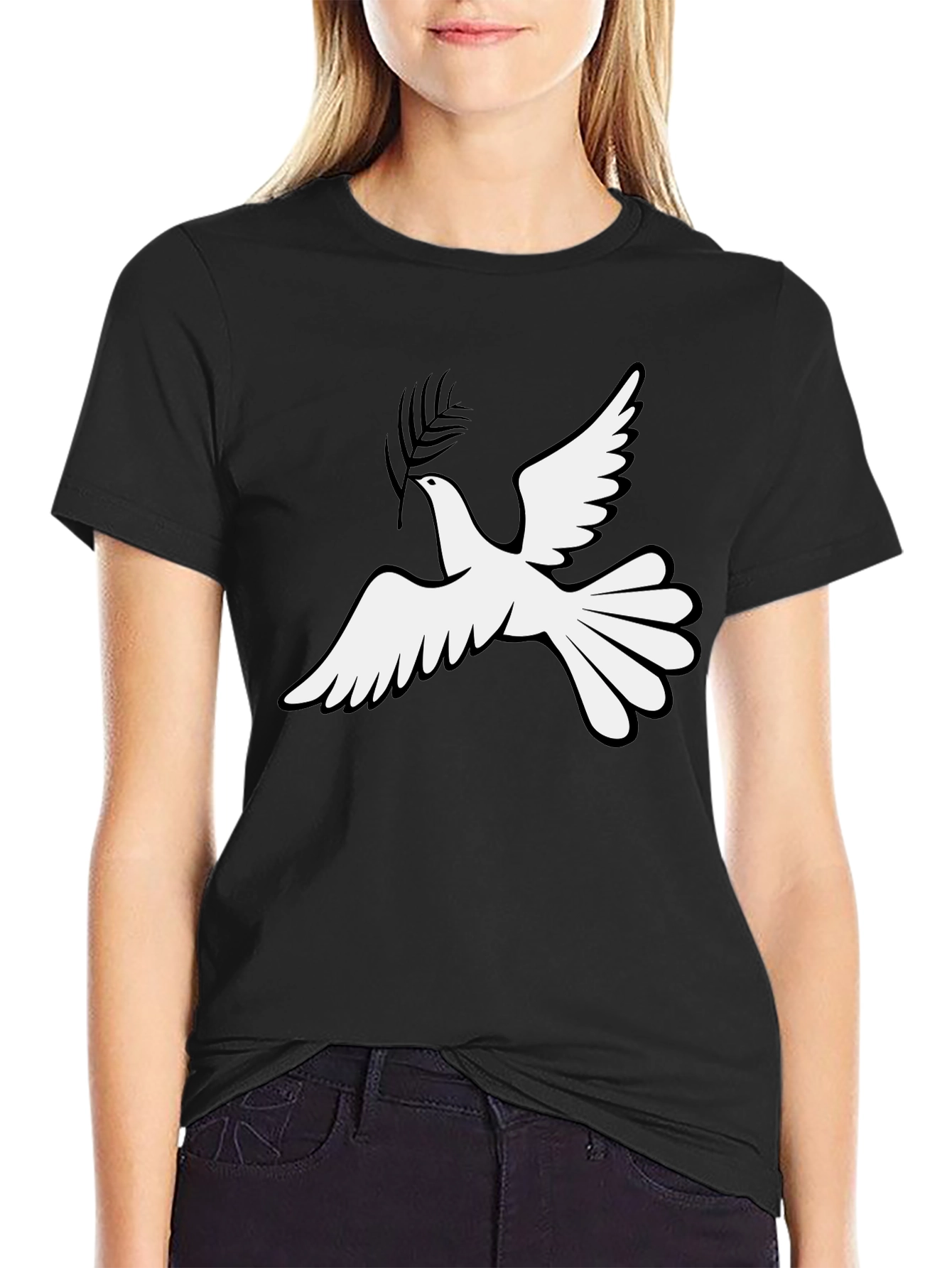 Peace Dove Graphic T-Shirt - Black Cotton Blend
