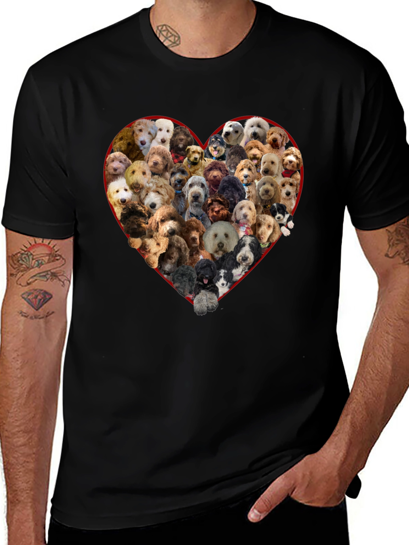 Dog Breed Heart T-Shirt - Black Crew Neck