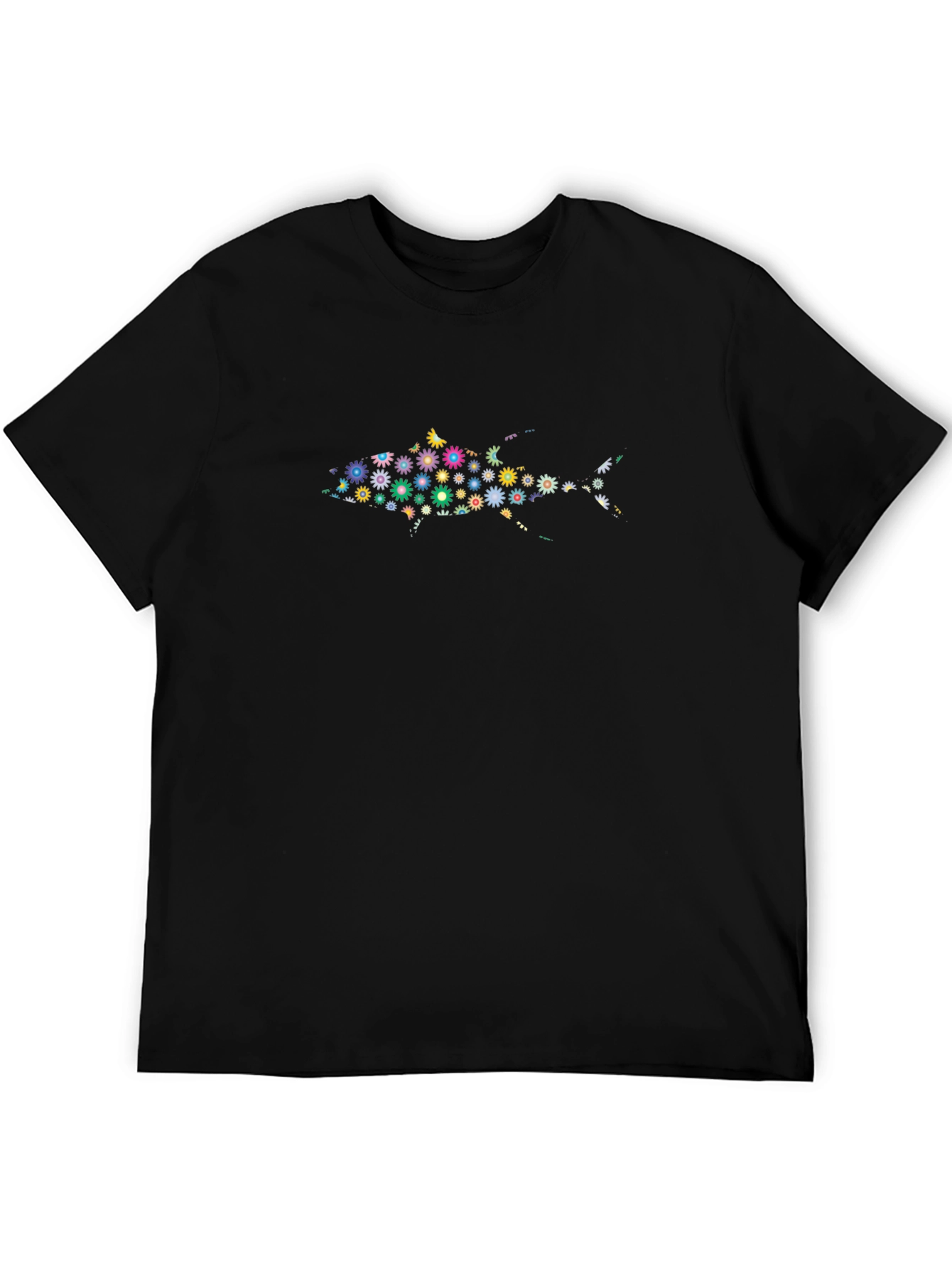 Floral Fish Graphic Black T-Shirt