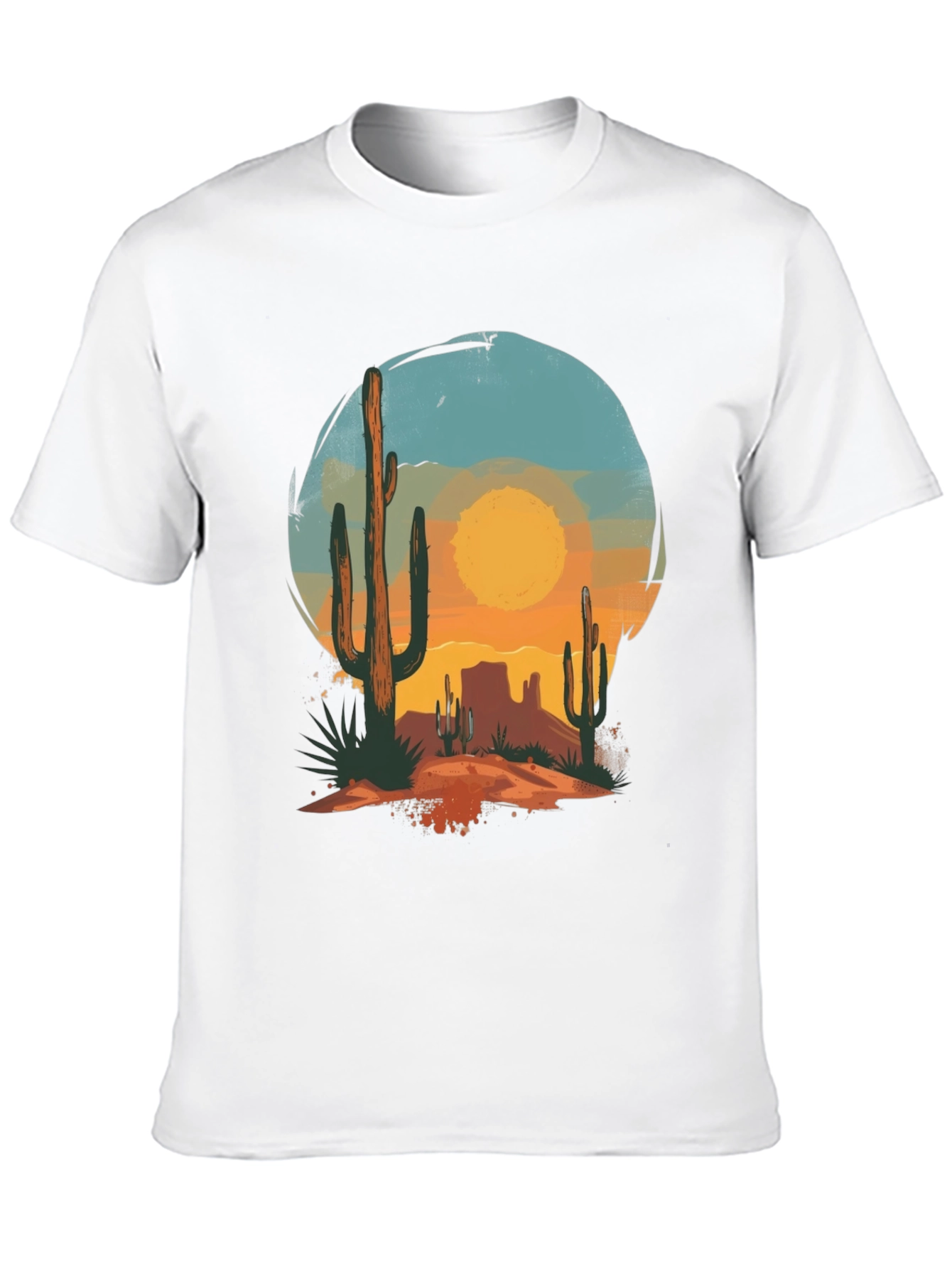 Desert Sunset Graphic Tee - Black Cotton Casual T-Shirt