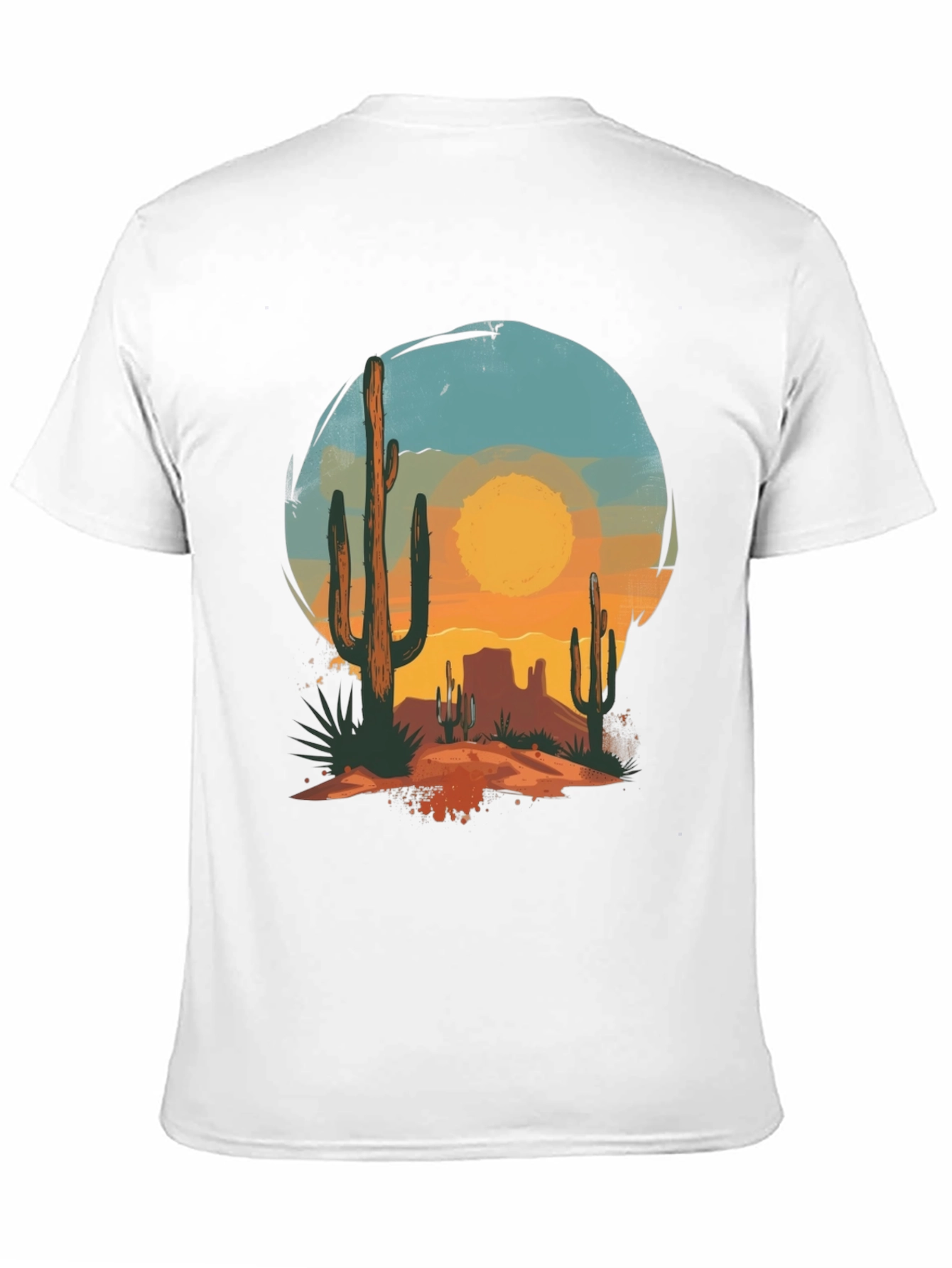 Desert Sunset Graphic Tee - Black Cotton Casual T-Shirt