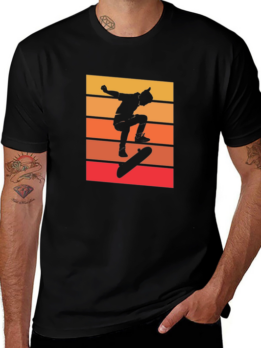 Retro Skateboarder Graphic Tee - Cool Black T-Shirt