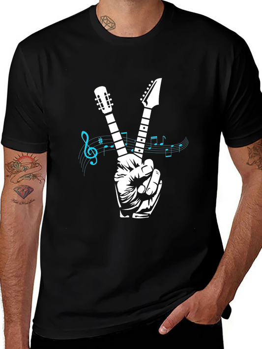 Guitar Peace Sign Graphic T-Shirt - Black