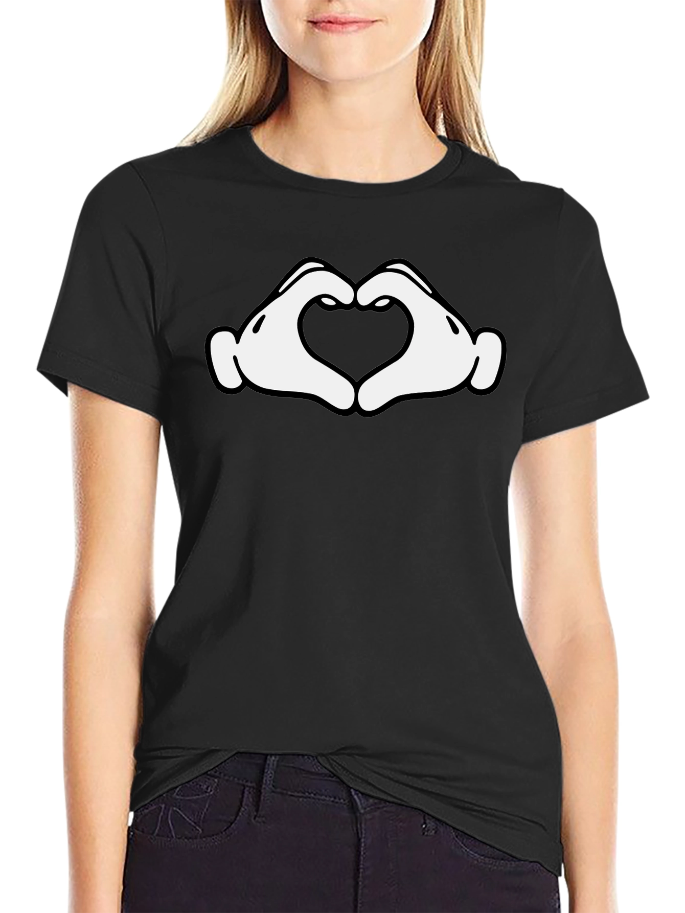 Heart Hands Graphic Tee - Black Cotton Blend