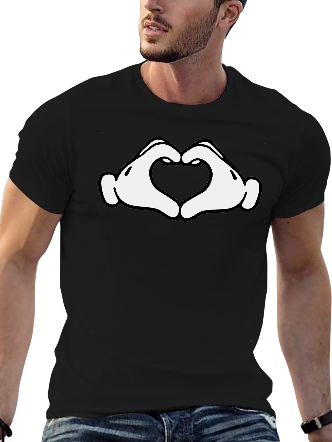 Heart Hands Graphic Tee - Black Cotton Blend