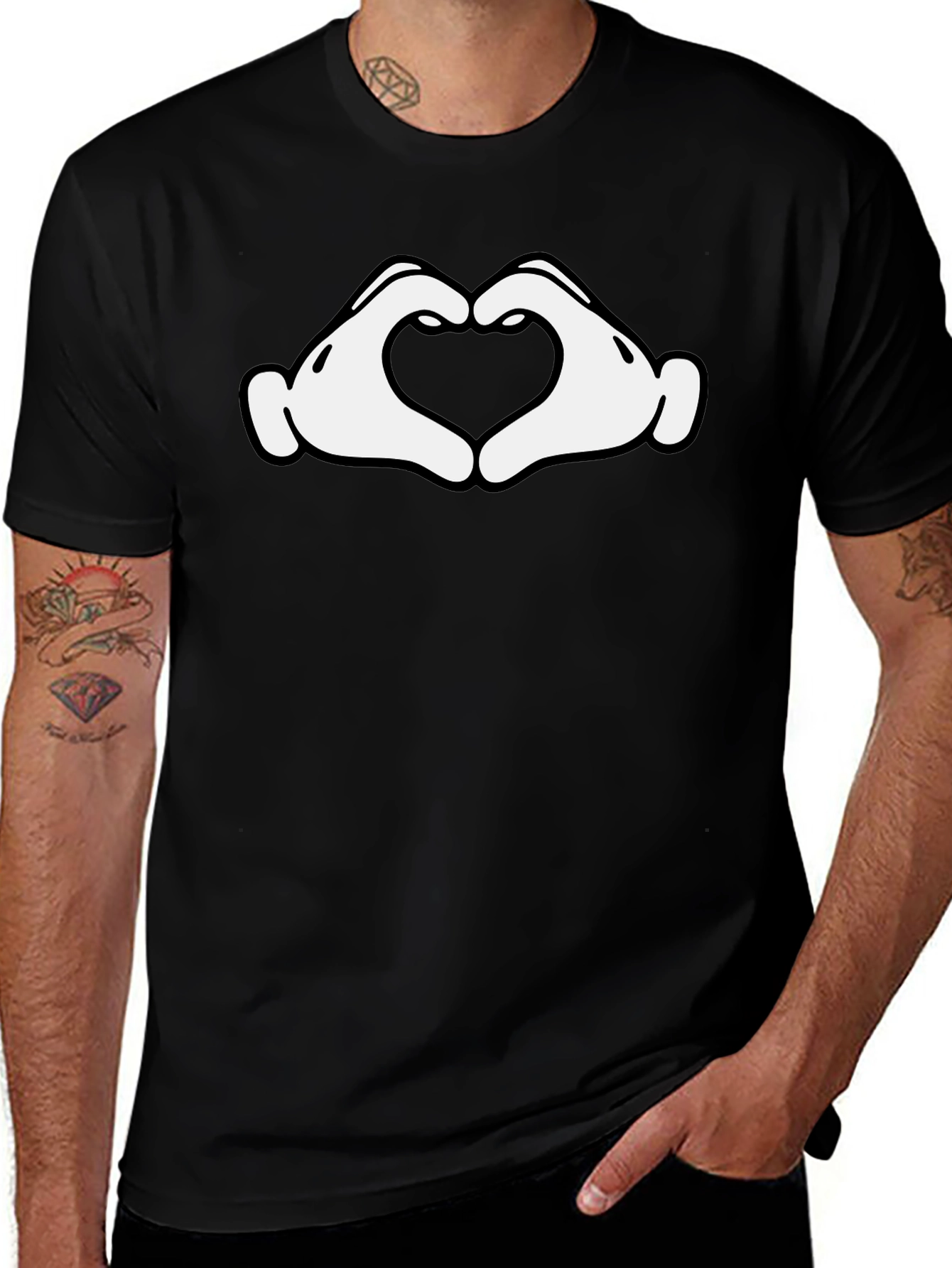 Heart Hands Graphic Tee - Black Cotton Blend