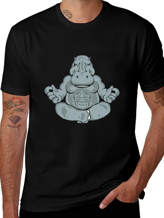 Meditating Hippo Graphic Tee - Black Cotton T-Shirt