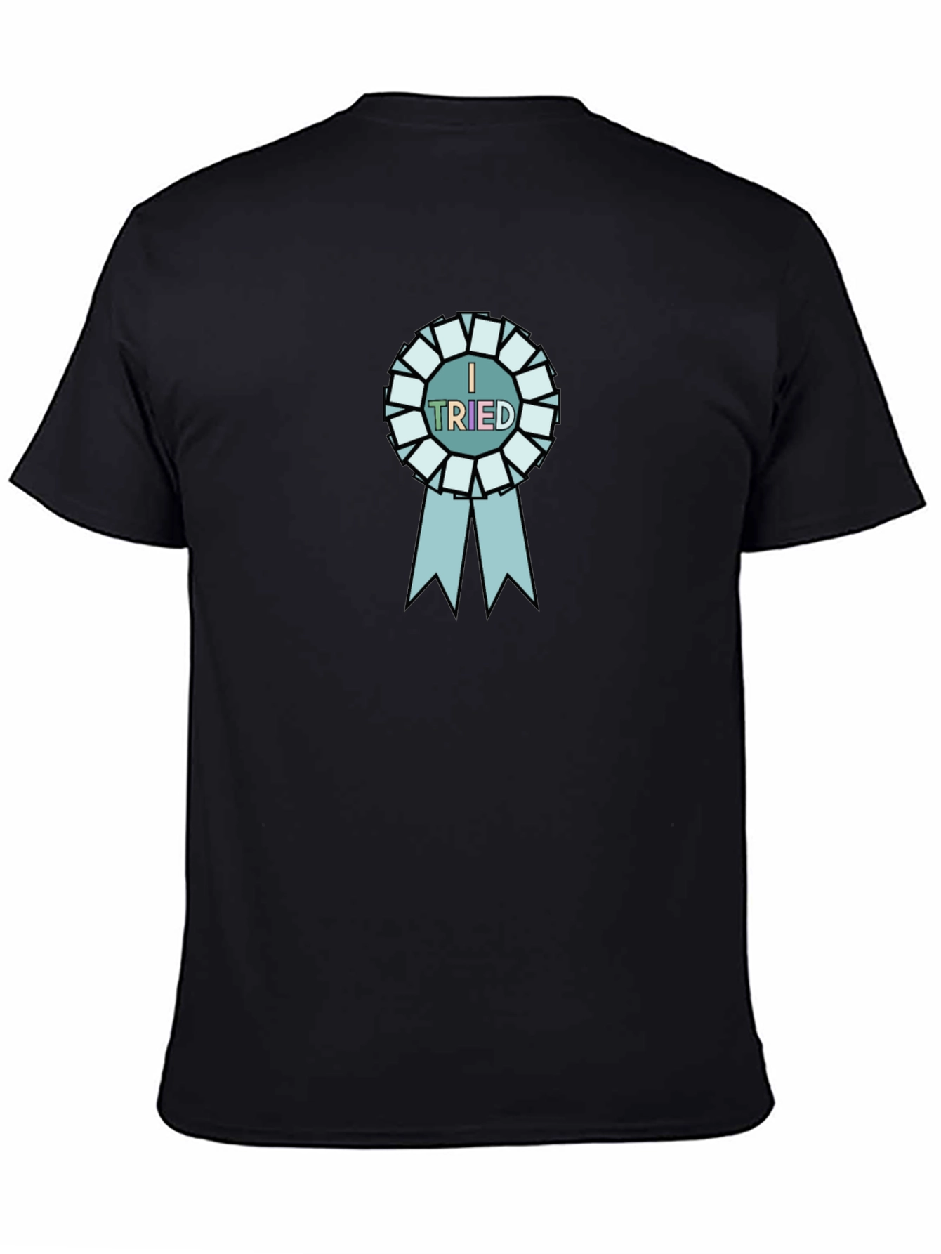 I Tried Black T-Shirt with Blue Ribbon Graphic