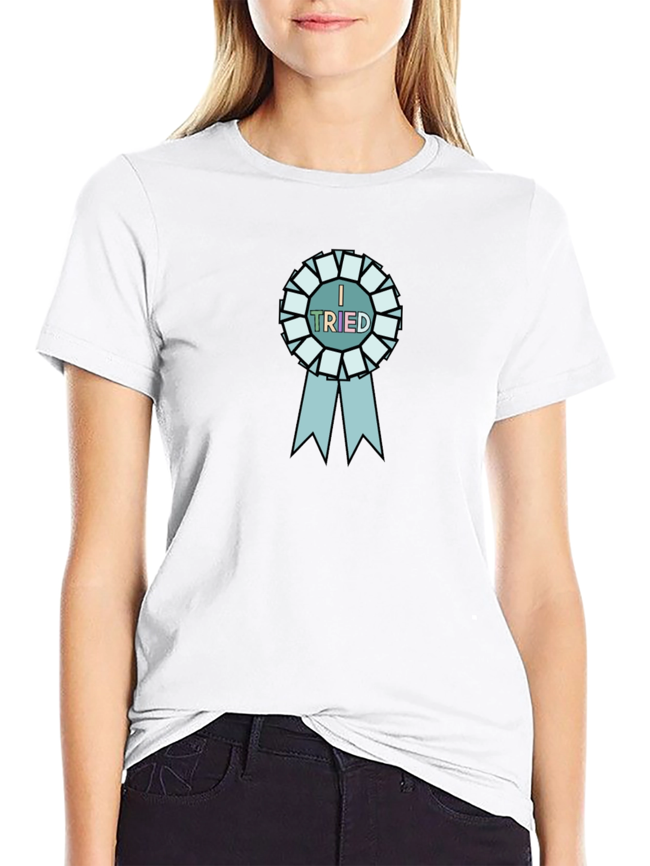 I Tried Black T-Shirt with Blue Ribbon Graphic
