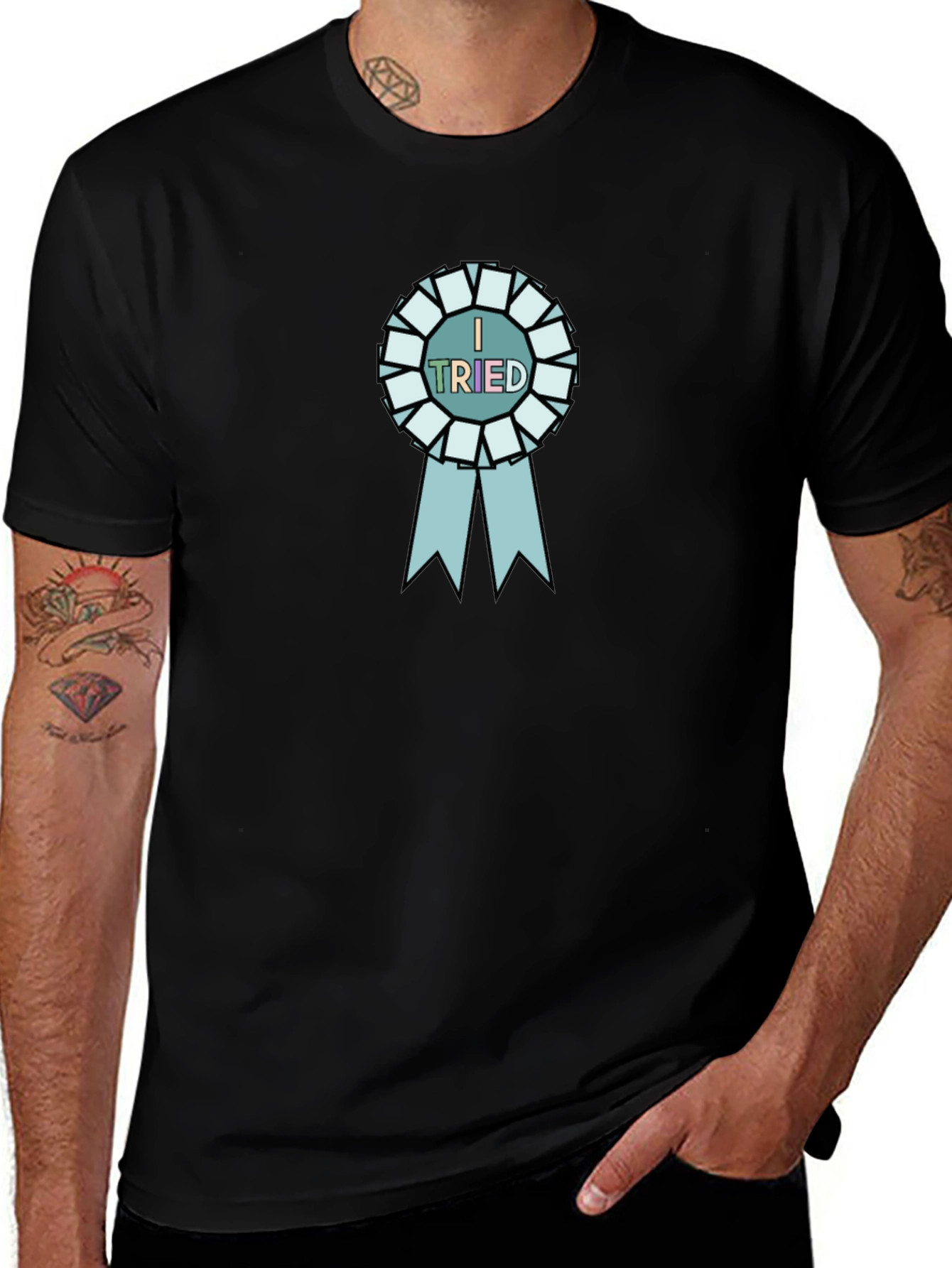 I Tried Black T-Shirt with Blue Ribbon Graphic