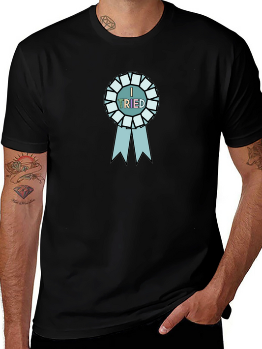 I Tried Black T-Shirt with Blue Ribbon Graphic