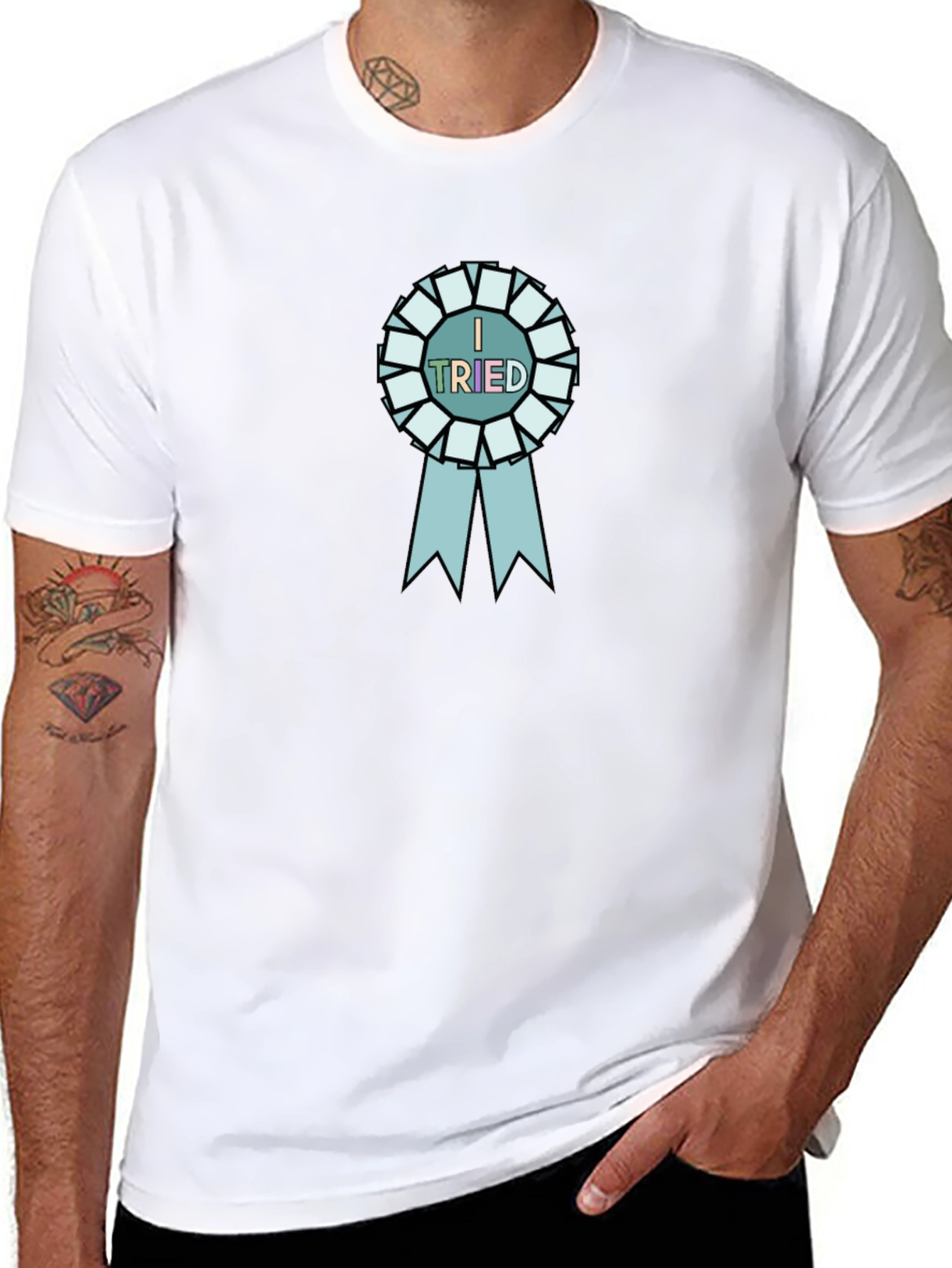I Tried Black T-Shirt with Blue Ribbon Graphic
