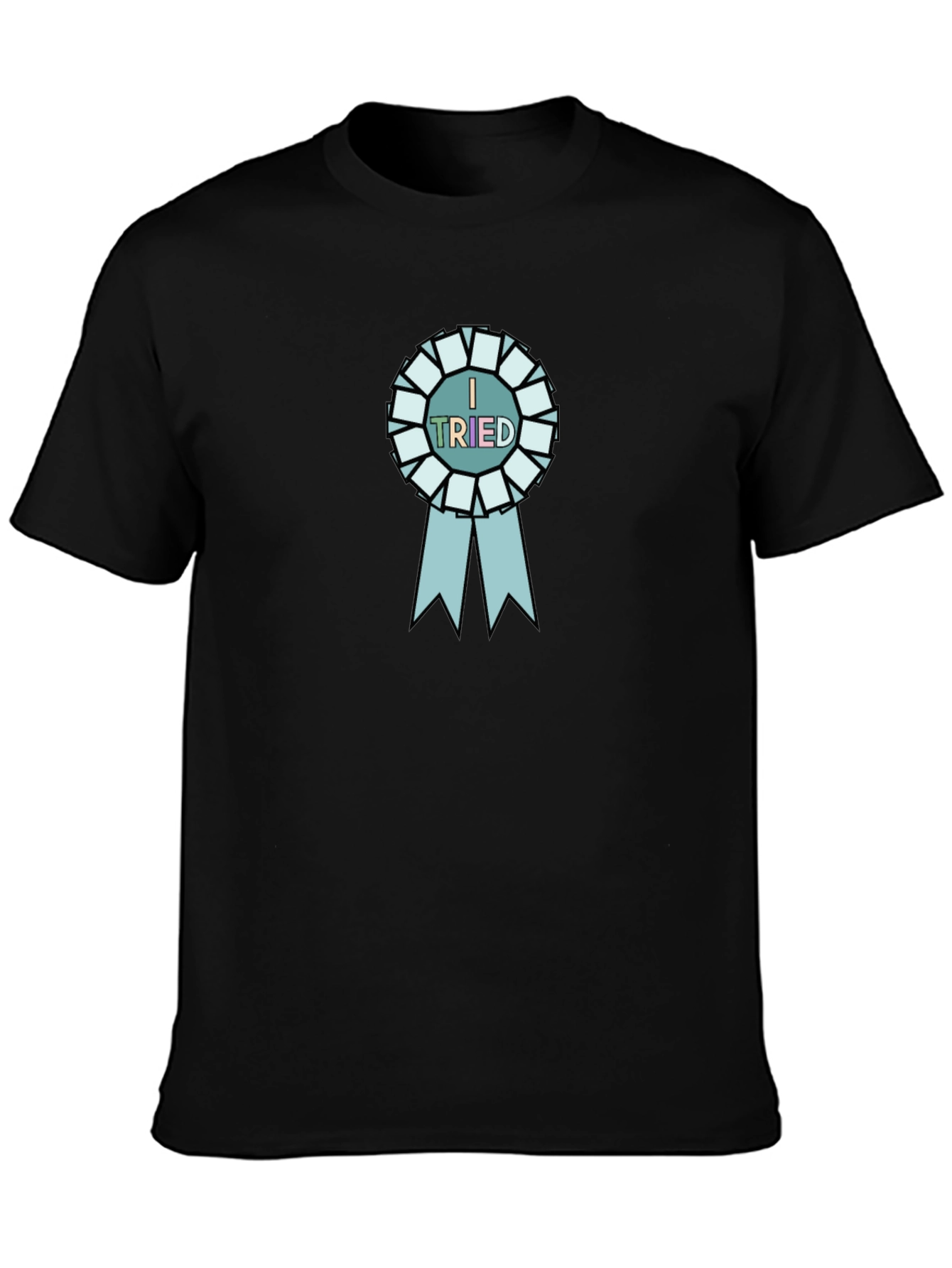 I Tried Black T-Shirt with Blue Ribbon Graphic