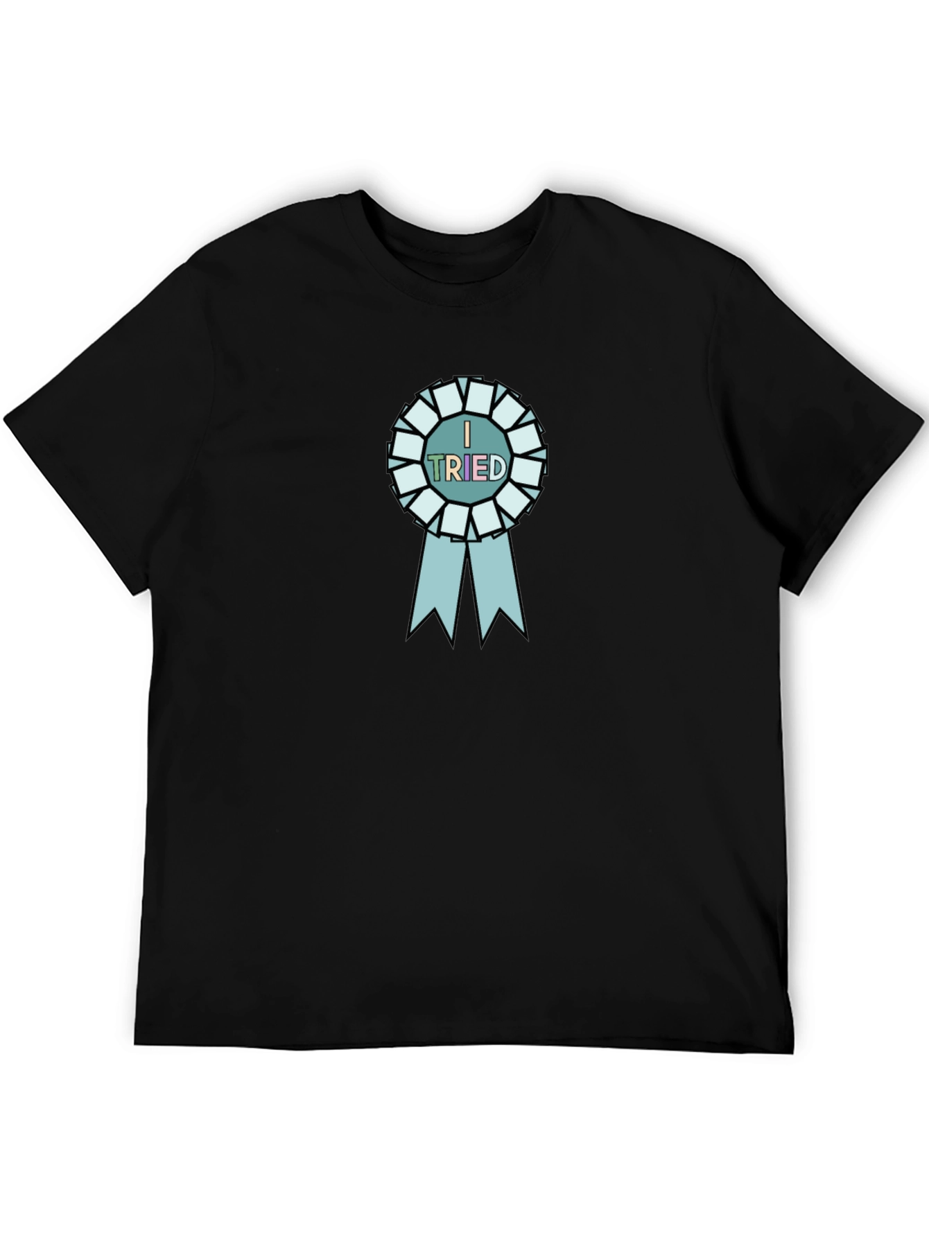 I Tried Black T-Shirt with Blue Ribbon Graphic