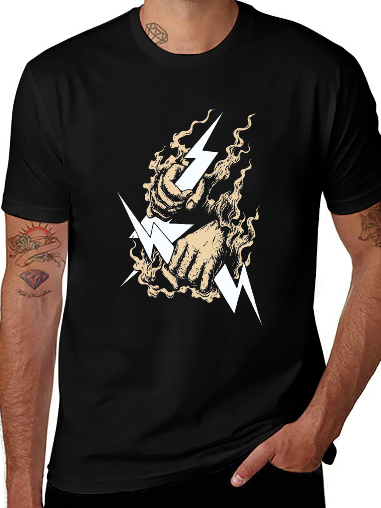 Lightning Bolt Fist Graphic Tee - Black