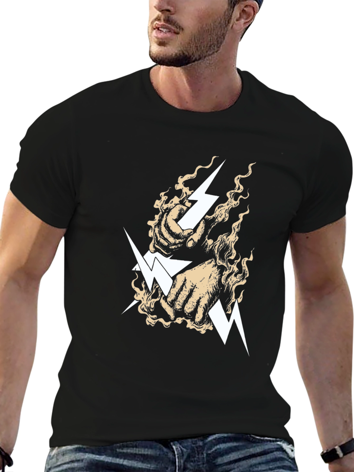 Lightning Bolt Fist Graphic Tee - Black