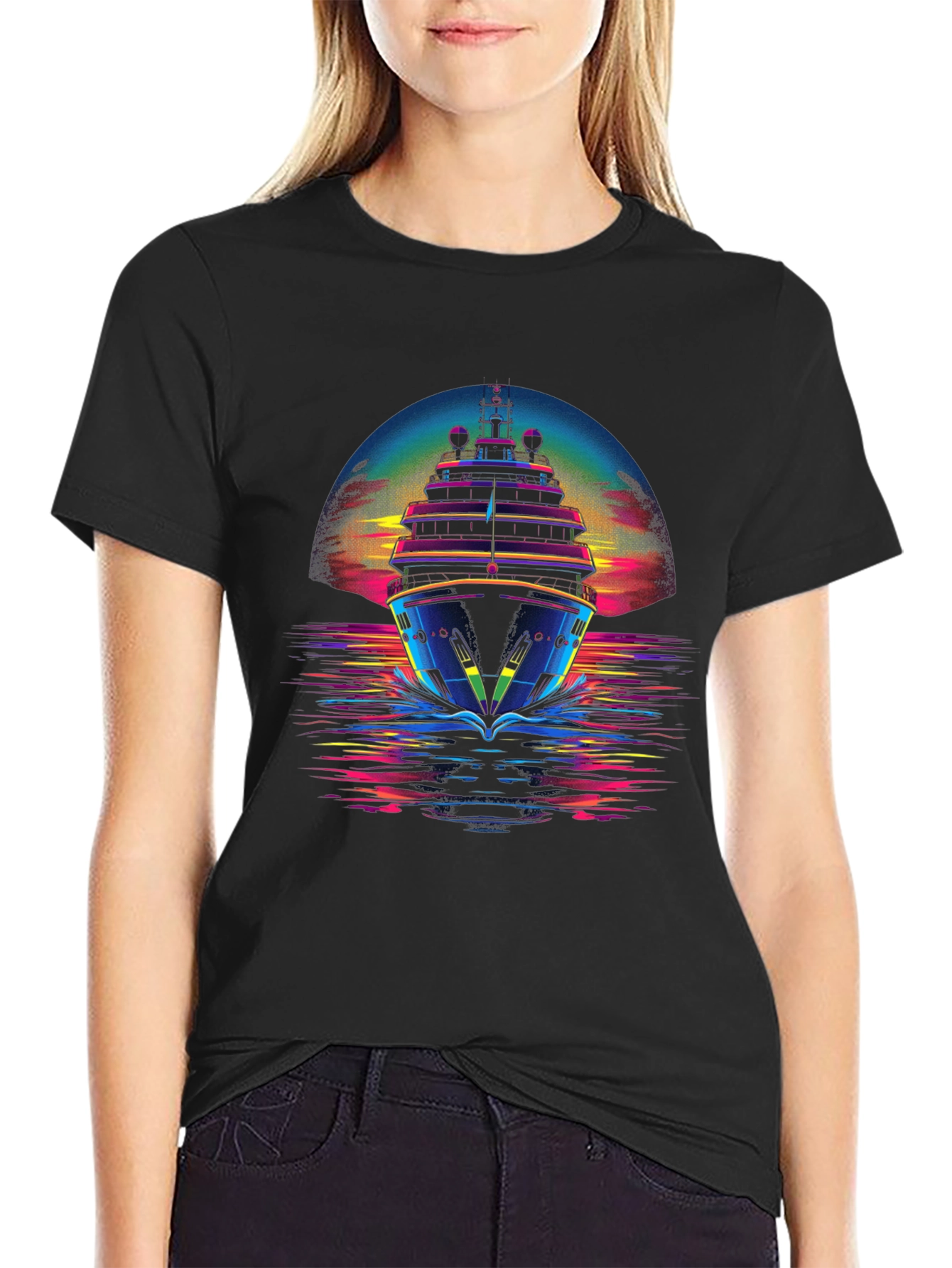 Neon Cruise Ship Graphic T-Shirt