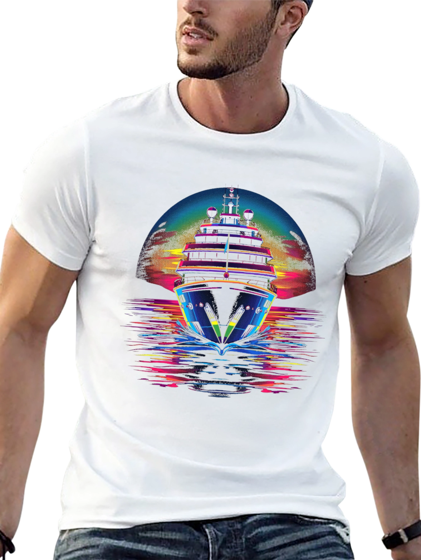 Neon Cruise Ship Graphic T-Shirt