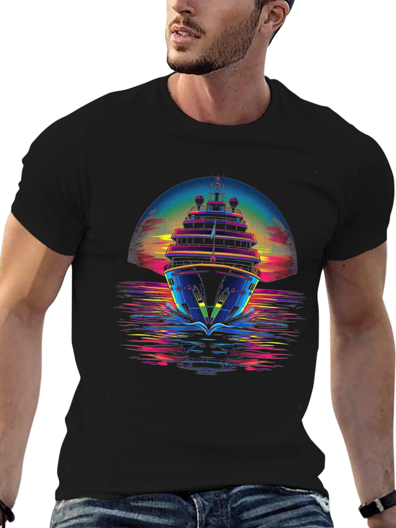 Neon Cruise Ship Graphic T-Shirt