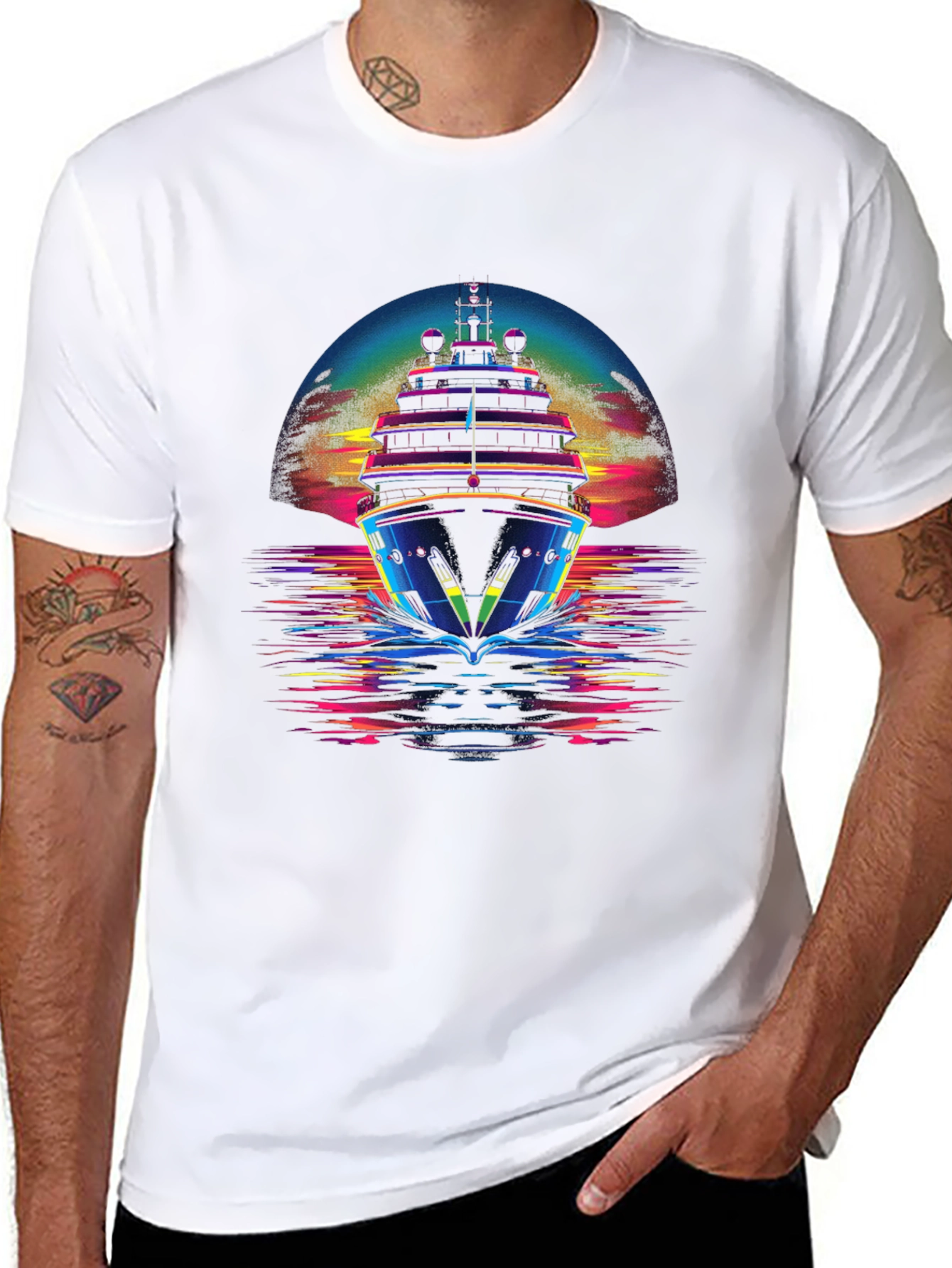 Neon Cruise Ship Graphic T-Shirt