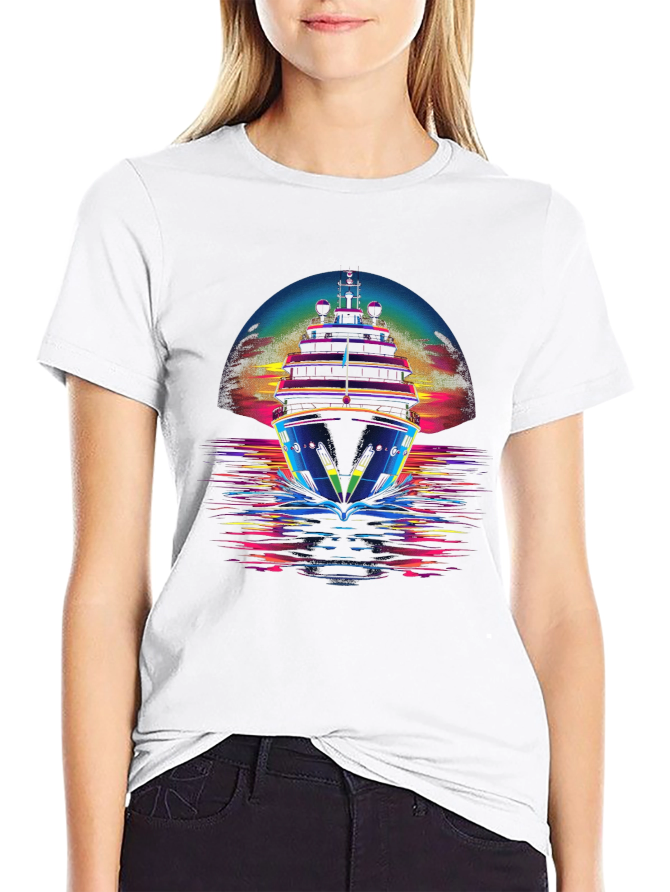 Neon Cruise Ship Graphic T-Shirt