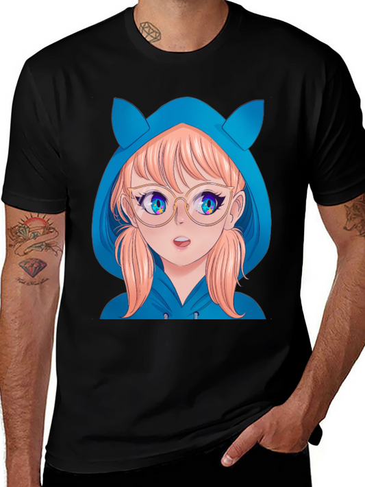 Anime Girl Hoodie T-Shirt - Black