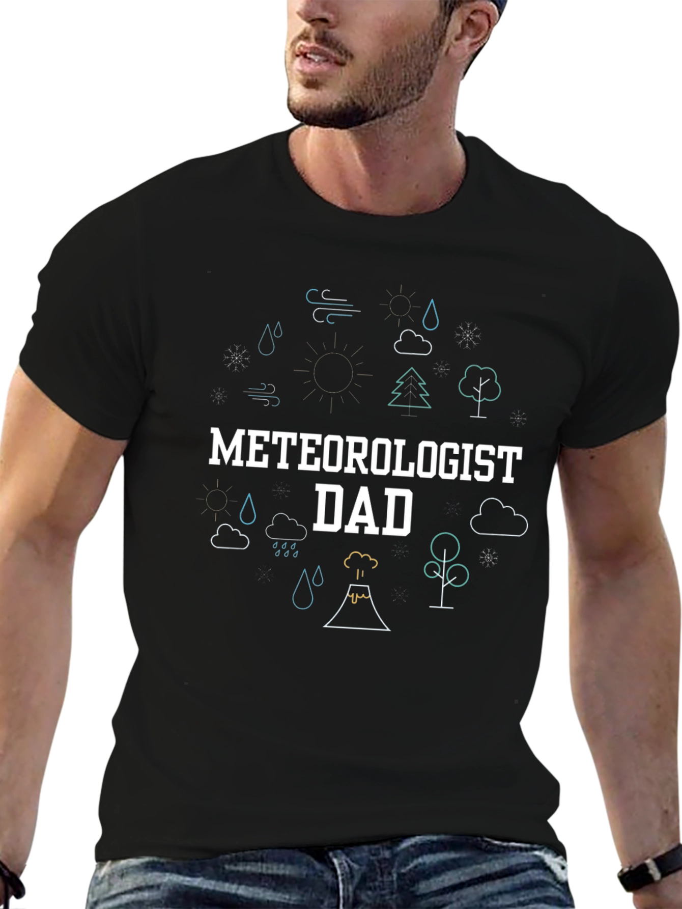 Meteorologist Dad Black Cotton Graphic T-Shirt