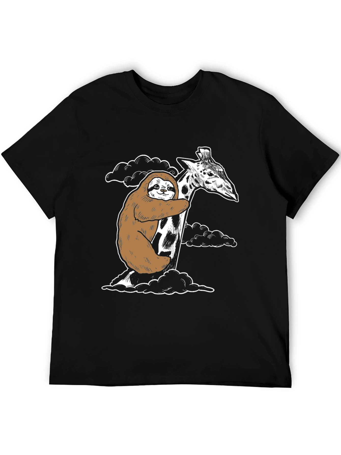 Sloth Hugging Giraffe Graphic Tee - Cute Animal Shirt