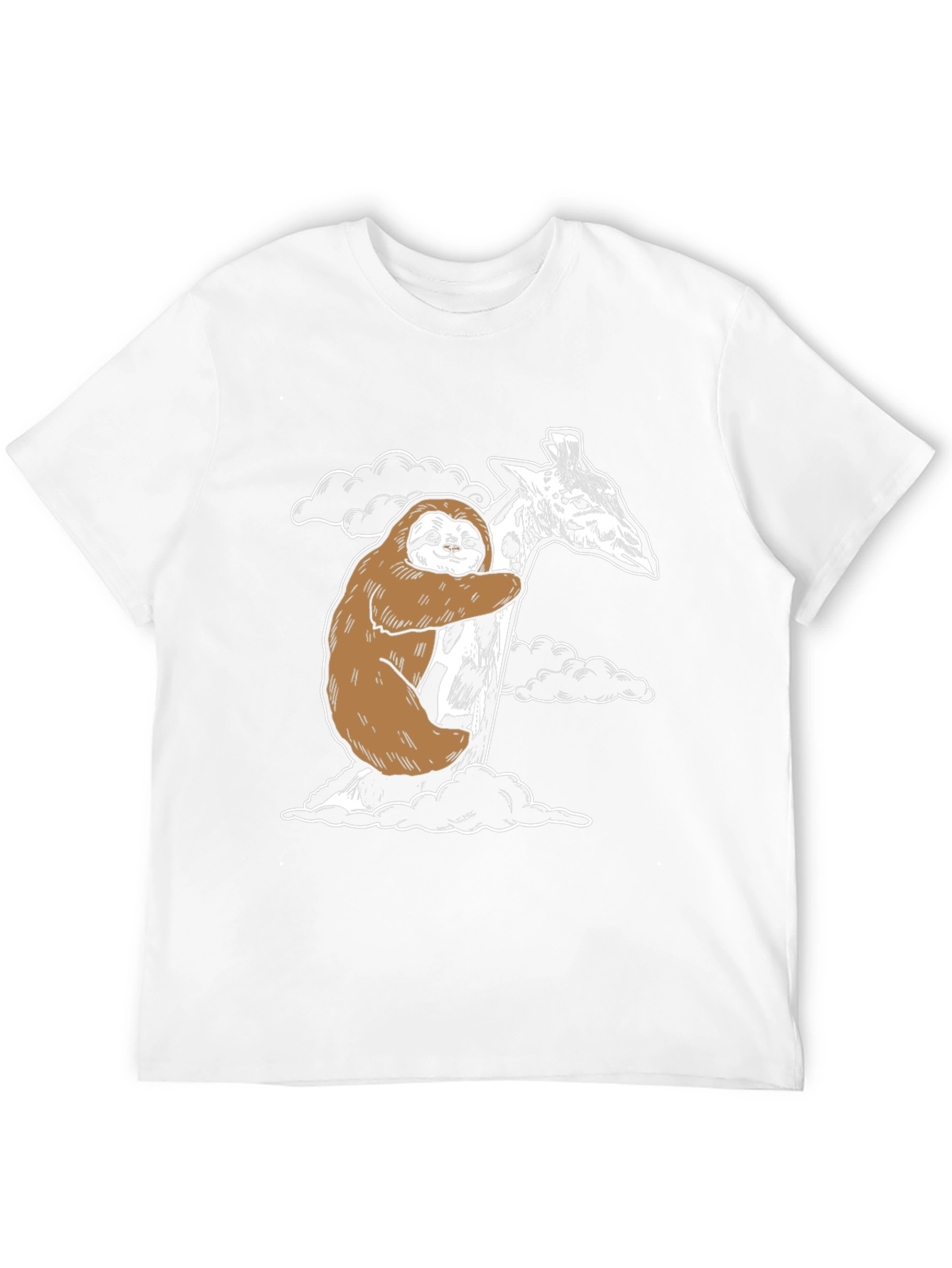 Sloth Hugging Giraffe Graphic Tee - Cute Animal Shirt