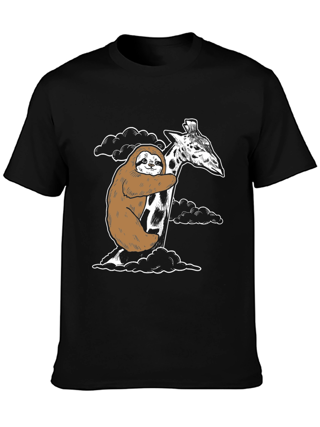 Sloth Hugging Giraffe Graphic Tee - Cute Animal Shirt