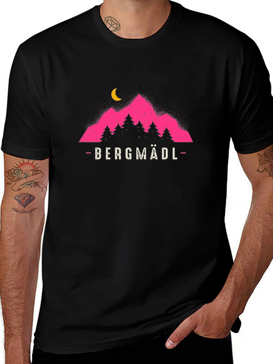 Bergmadl Mountain Graphic Tee - Pink & Cream on Black