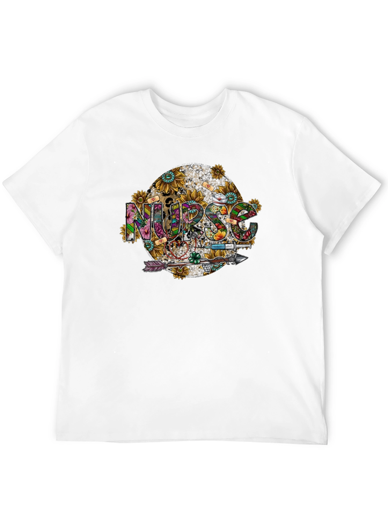 Nurse Sunflower Graphic Black T-Shirt