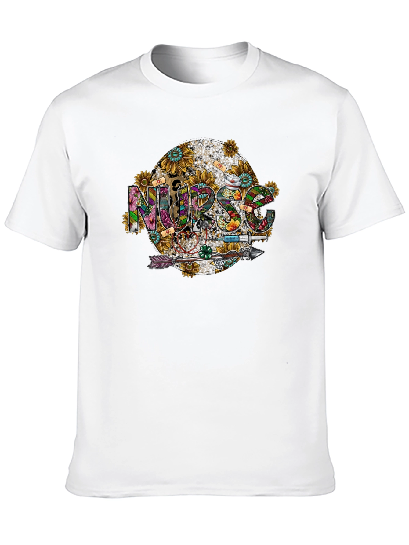 Nurse Sunflower Graphic Black T-Shirt