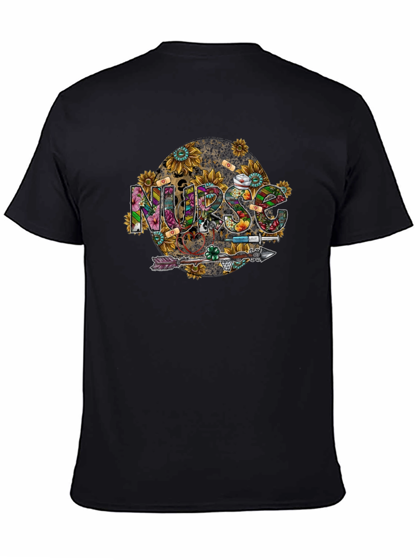 Nurse Sunflower Graphic Black T-Shirt