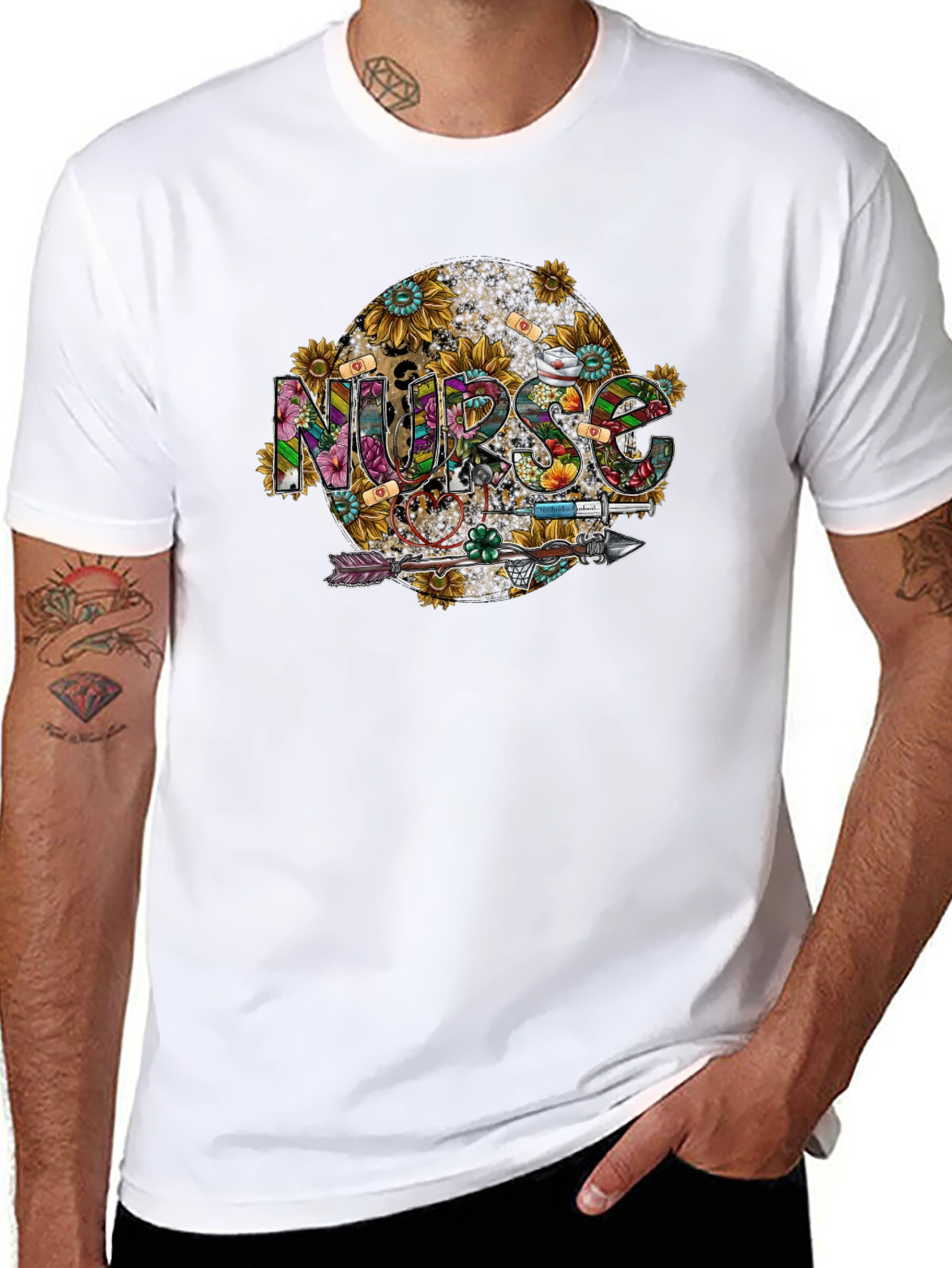 Nurse Sunflower Graphic Black T-Shirt