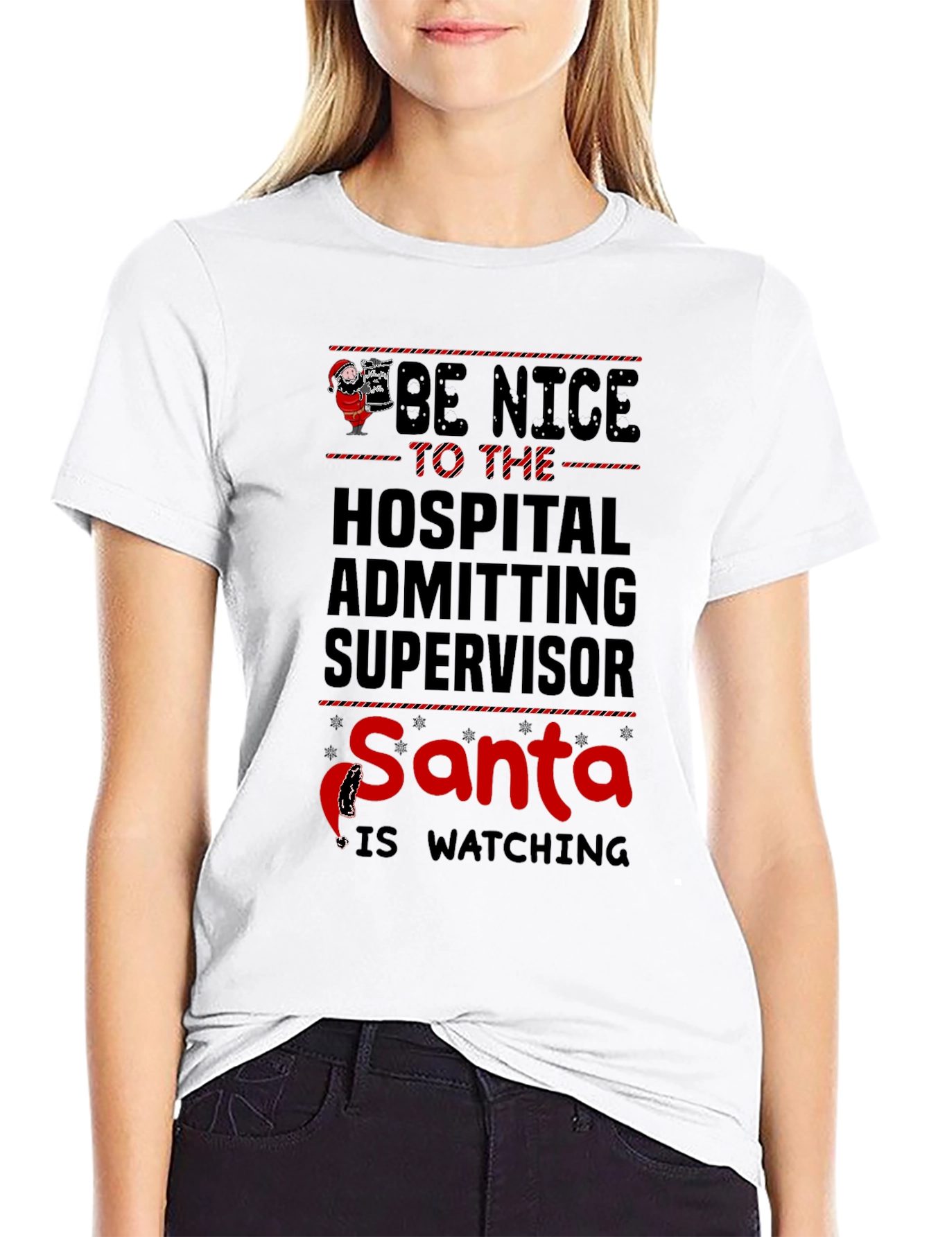 Hospital Admitting Supervisor Santa Watching T-Shirt