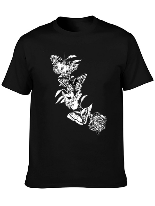 Butterfly & Rose Graphic Black T-Shirt