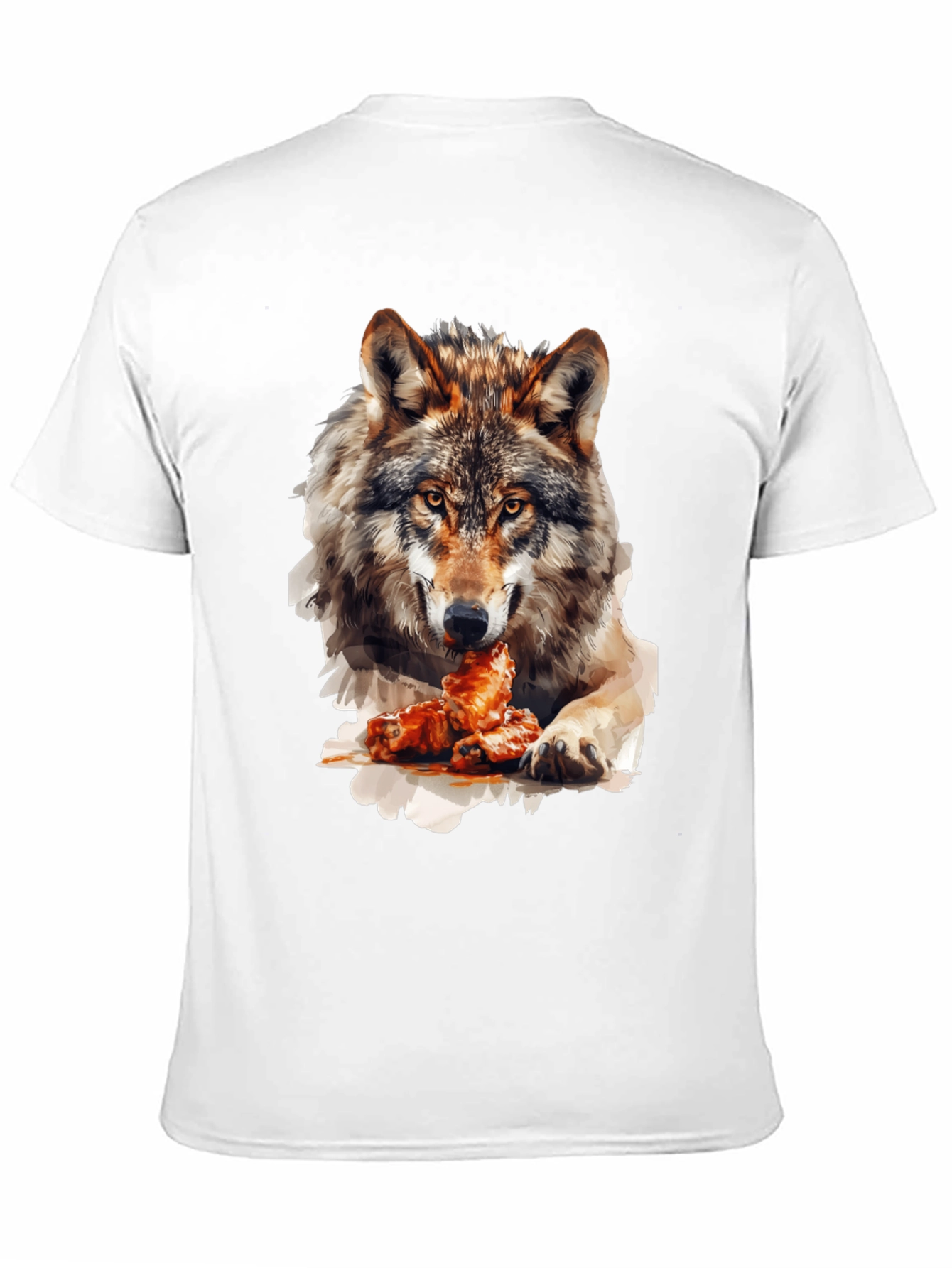 Wolf Eating Chicken Wings Graphic T-Shirt