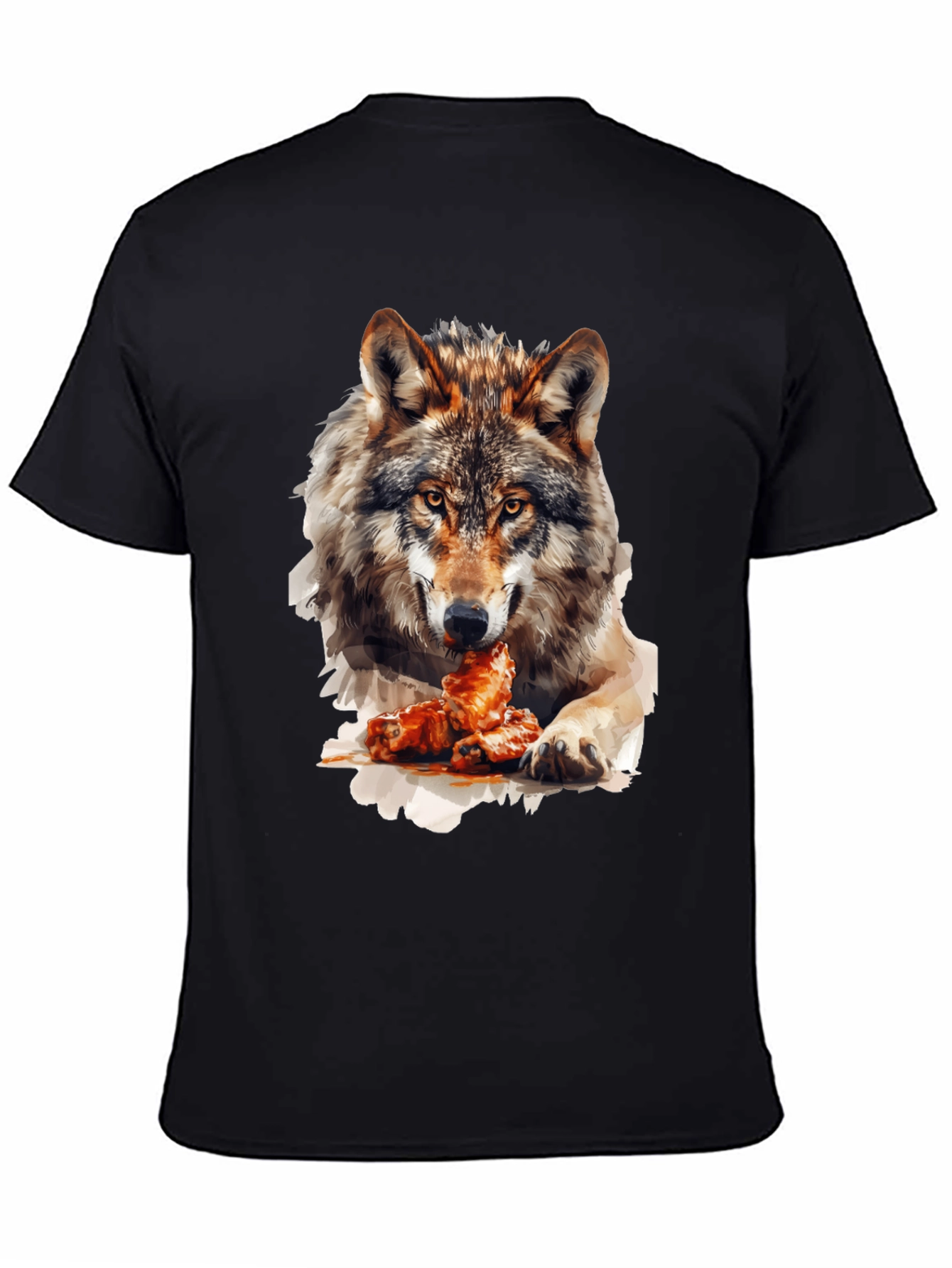 Wolf Eating Chicken Wings Graphic T-Shirt