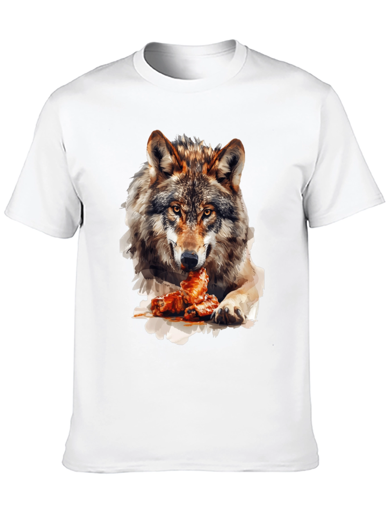 Wolf Eating Chicken Wings Graphic T-Shirt