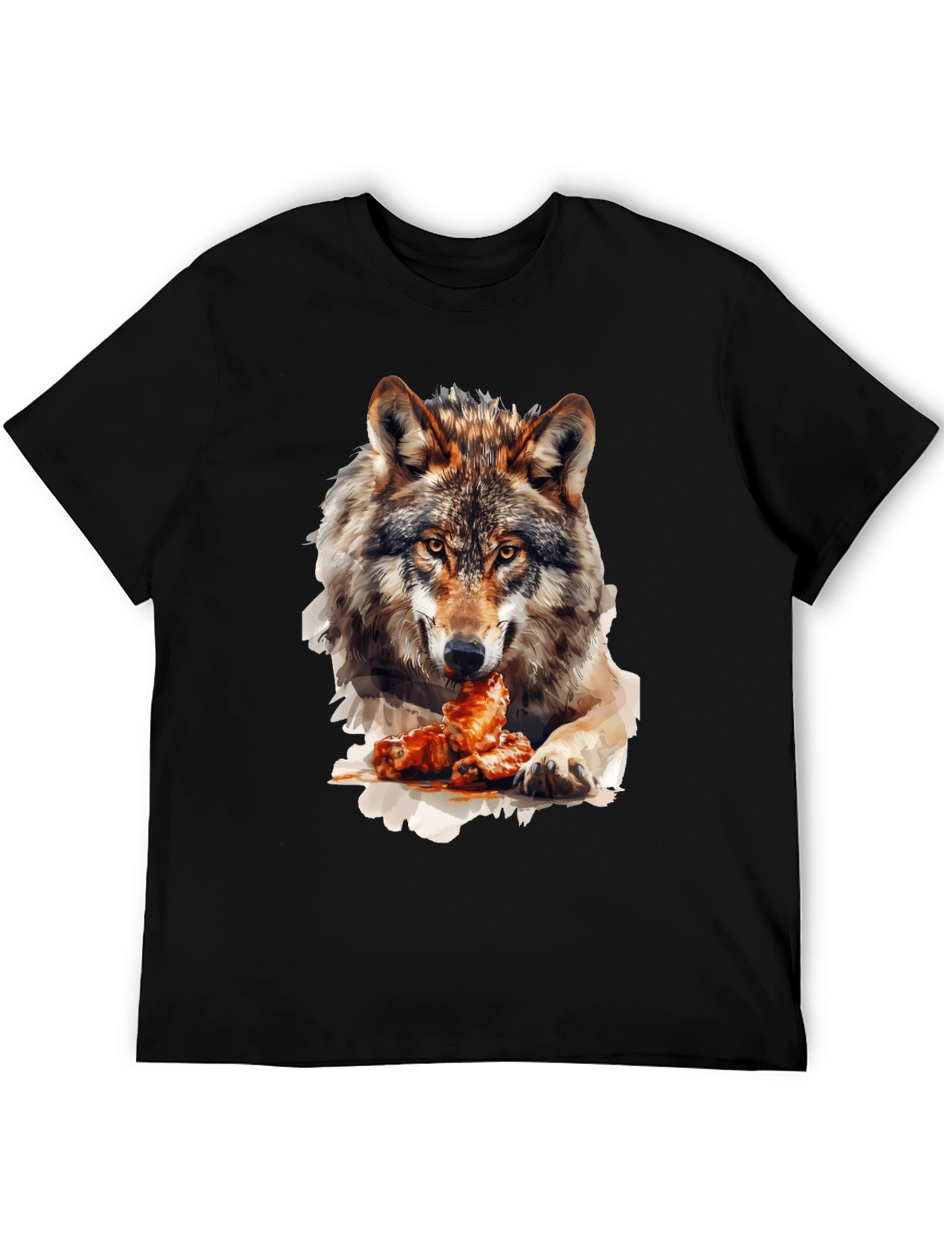 Wolf Eating Chicken Wings Graphic T-Shirt