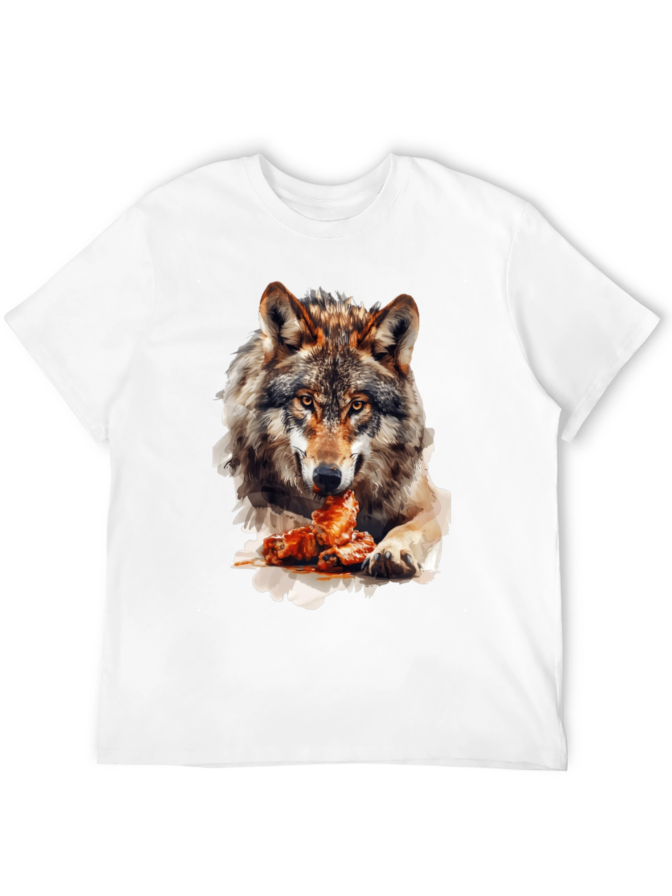 Wolf Eating Chicken Wings Graphic T-Shirt