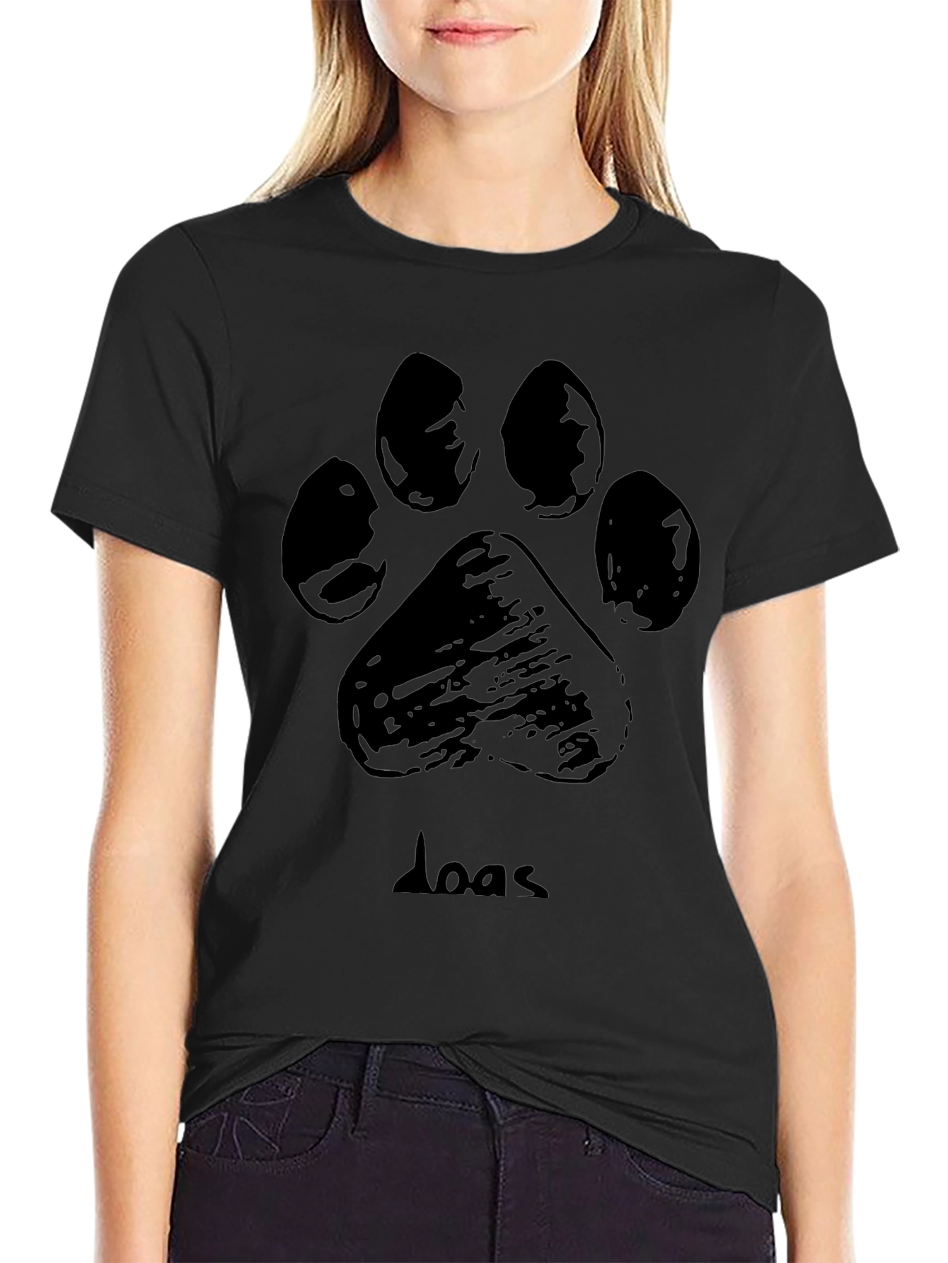Dog Paw Print Graphic T-Shirt - Black