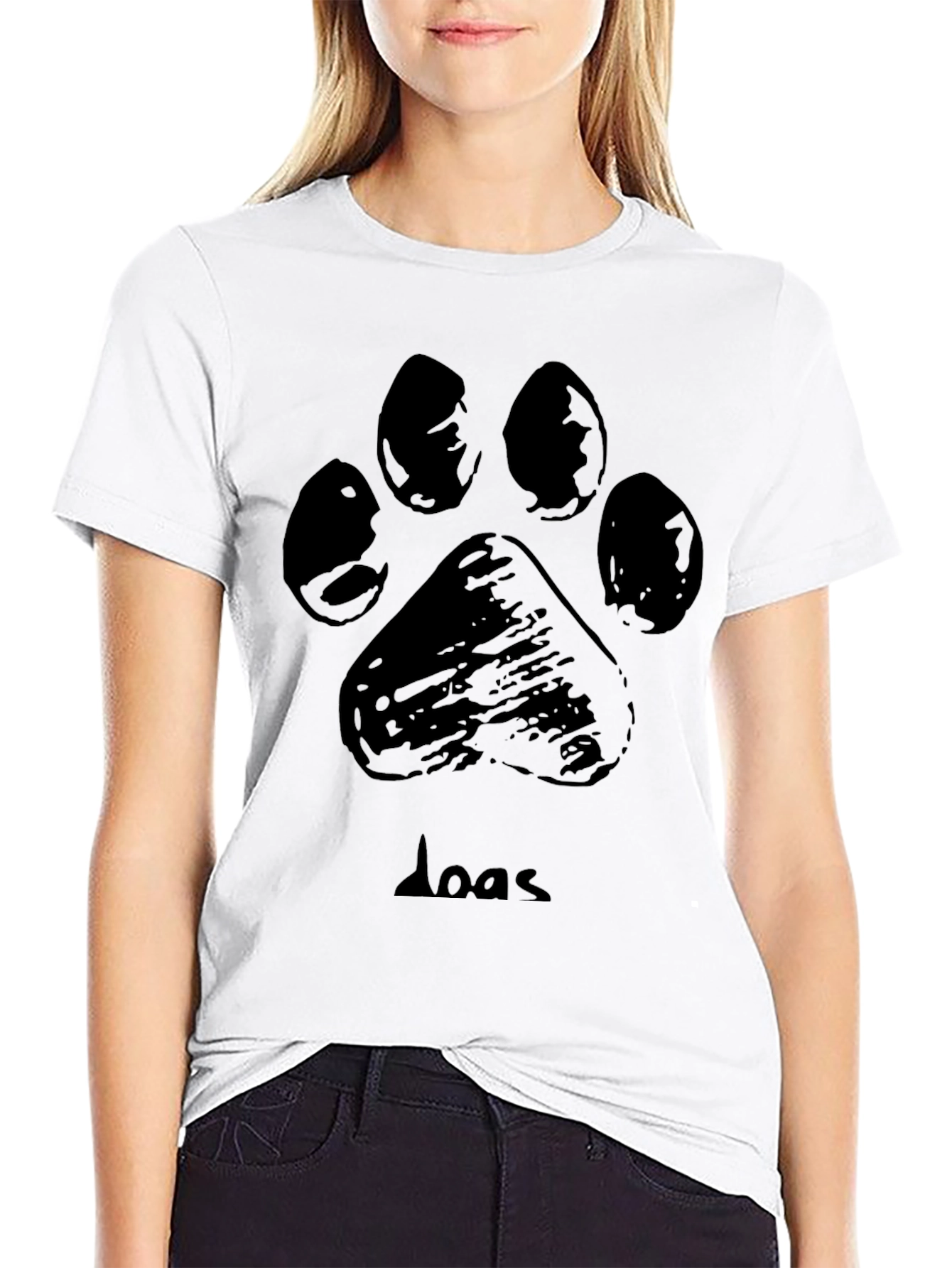 Dog Paw Print Graphic T-Shirt - Black